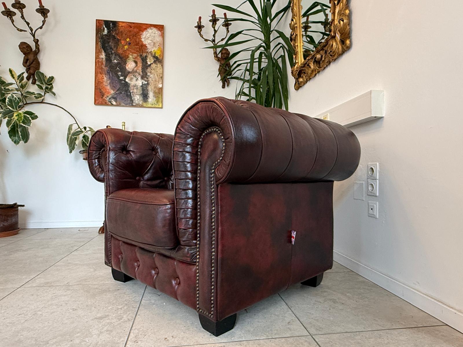 Chesterfield 1er Fauteuil Couch Zigarrenbraun Oxblood Red G1726