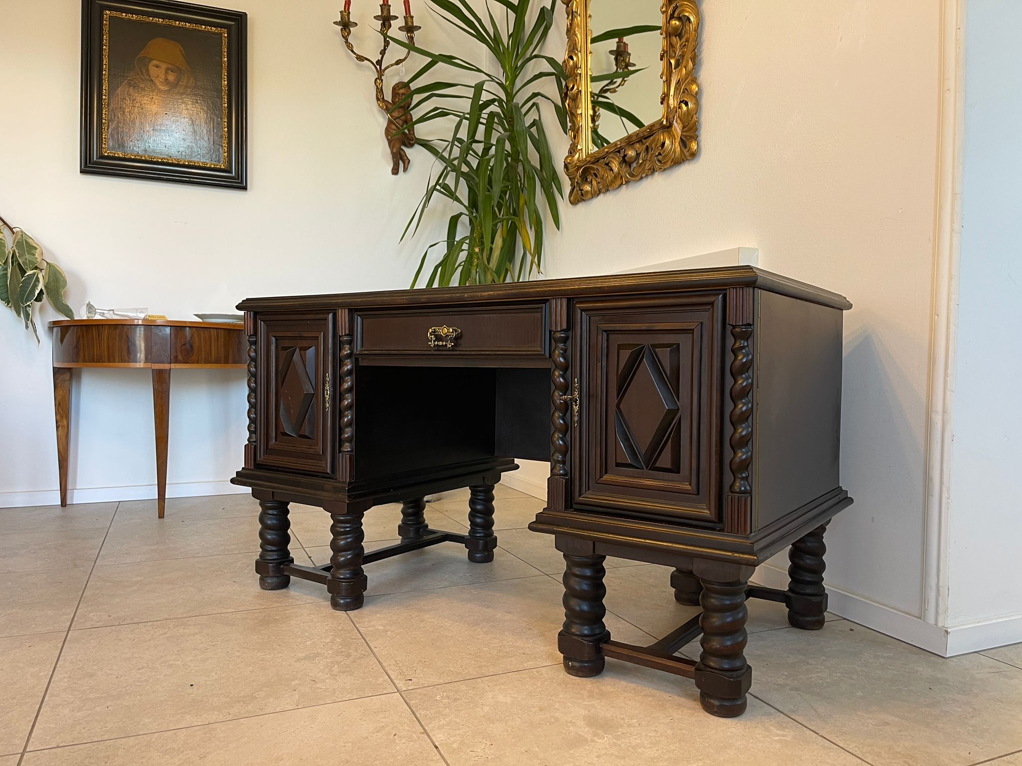 Jugendstil Schreibtisch Sekretär Freisteher Schwarz A5489