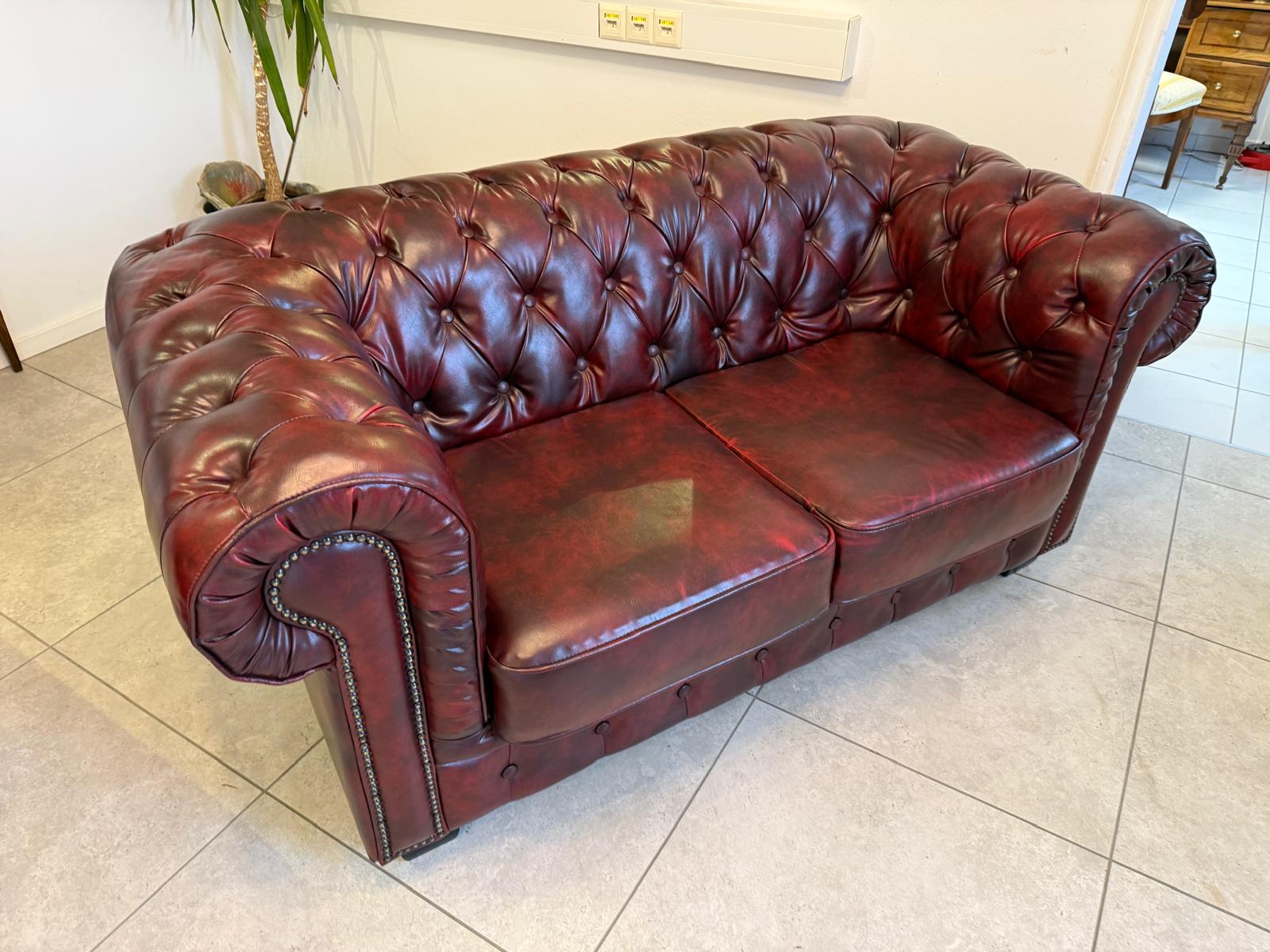 Chesterfield Ensemble 3 teilig Ledersofa Fauteuils Clubmöbel Cultmöbel G2264
