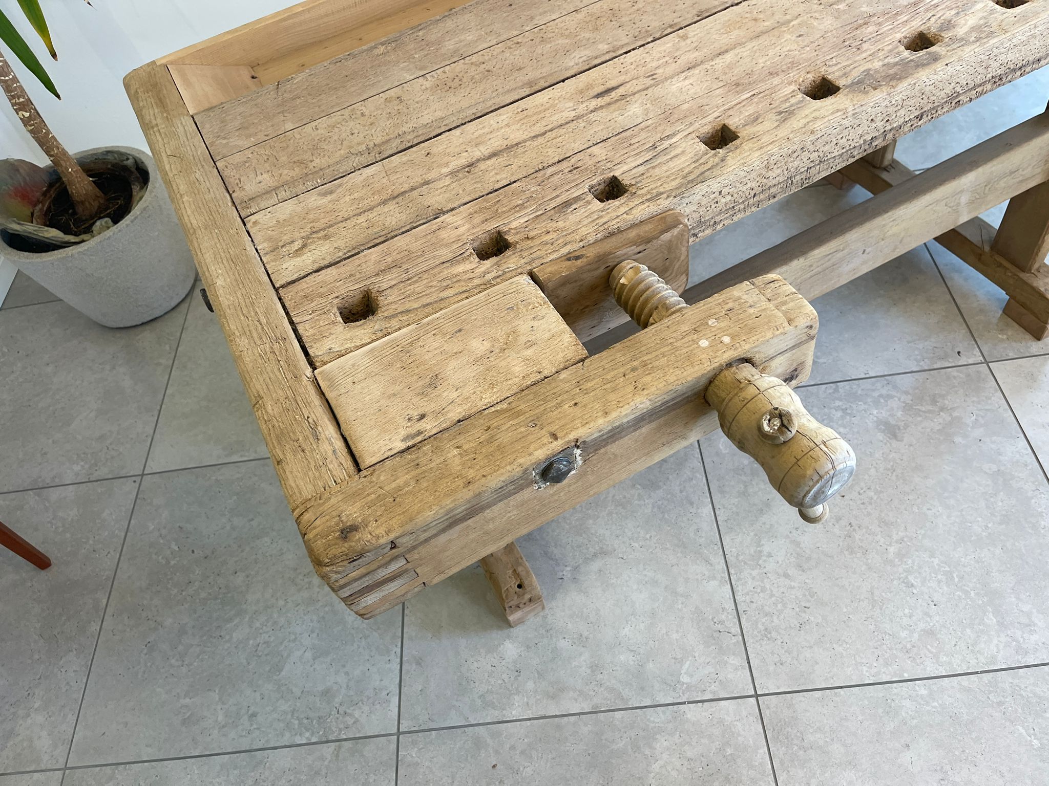 urige restaurierte Hobelbank, Werkbank, Küchentisch A5145