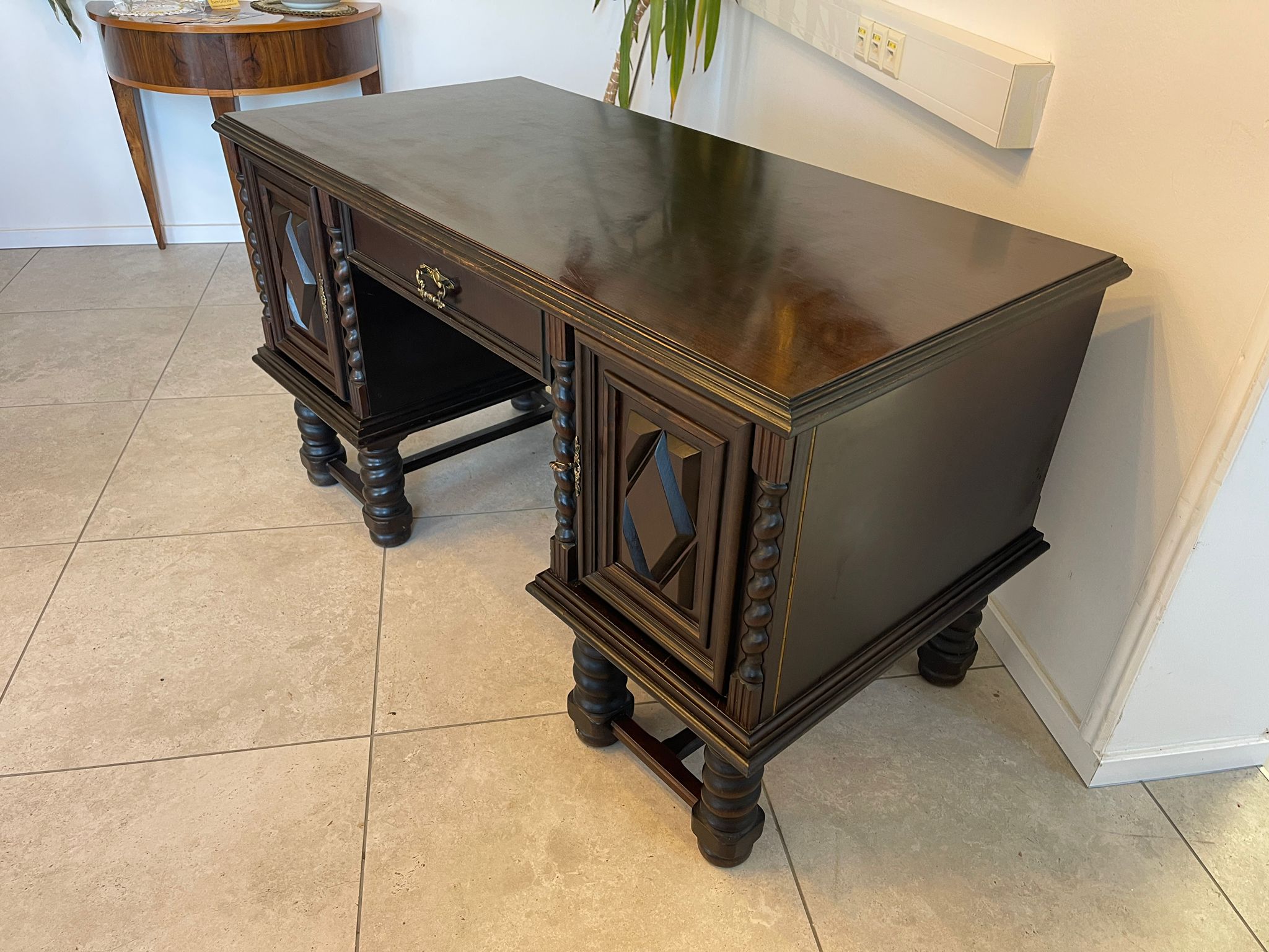 Jugendstil Schreibtisch Sekretär Freisteher Schwarz A5489