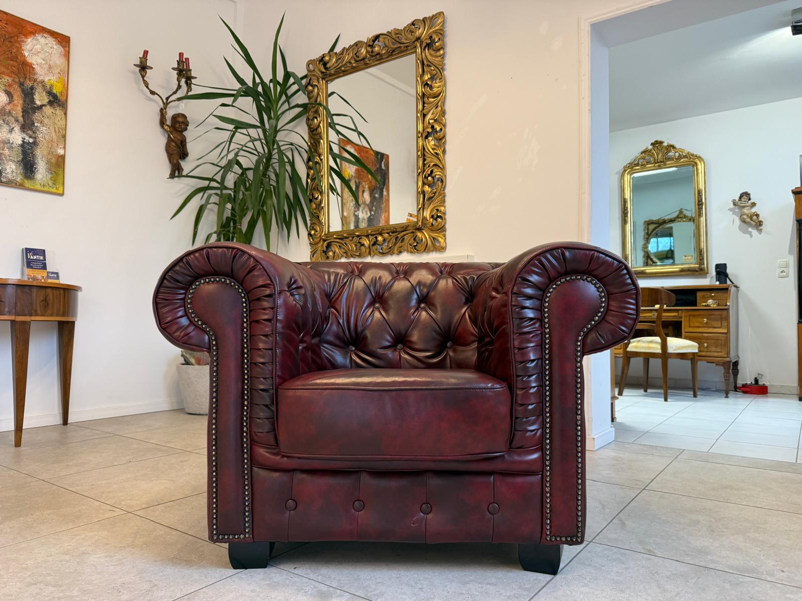 Chesterfield Ensemble 3 teilig Ledersofa Fauteuils Clubmöbel Cultmöbel G2264
