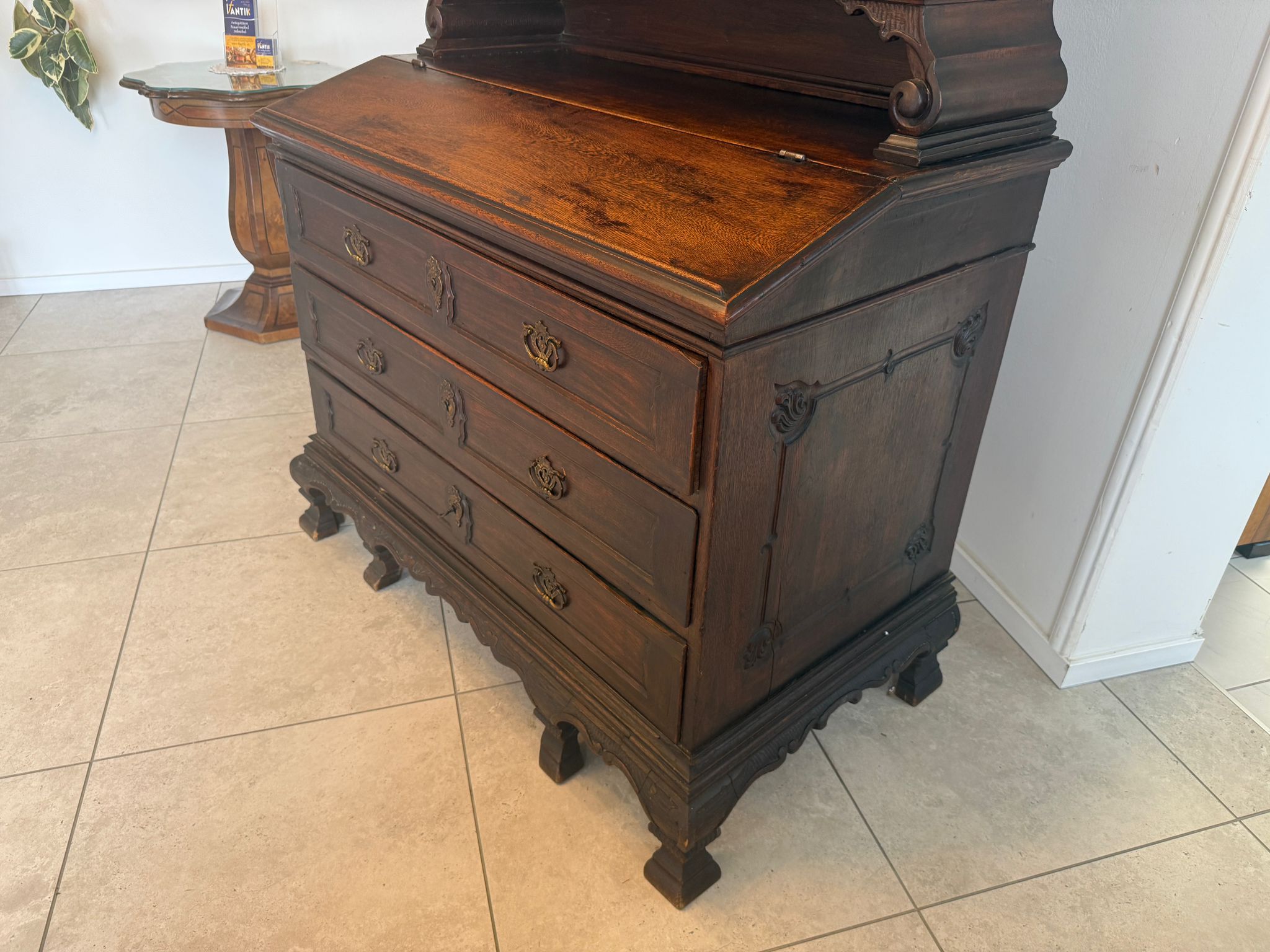 Barock Eichensekretär Aufsatzschrank Schreibsekretär Anqituität  D2377