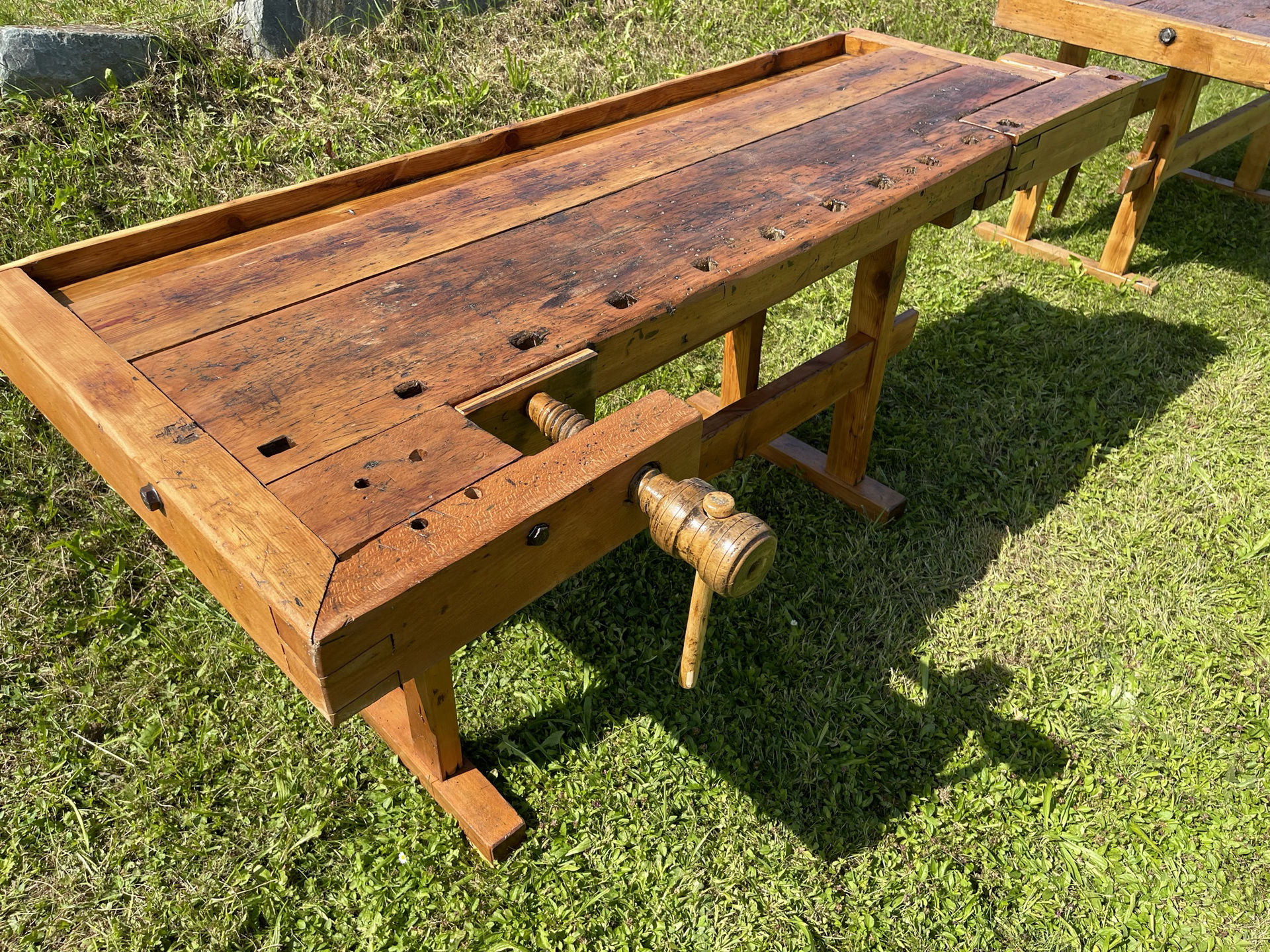 Barock-Biedermeier_100nWnunkBc9CARJ alte restaurierte Hobelbank, Werkbank, Küchentisch A3073