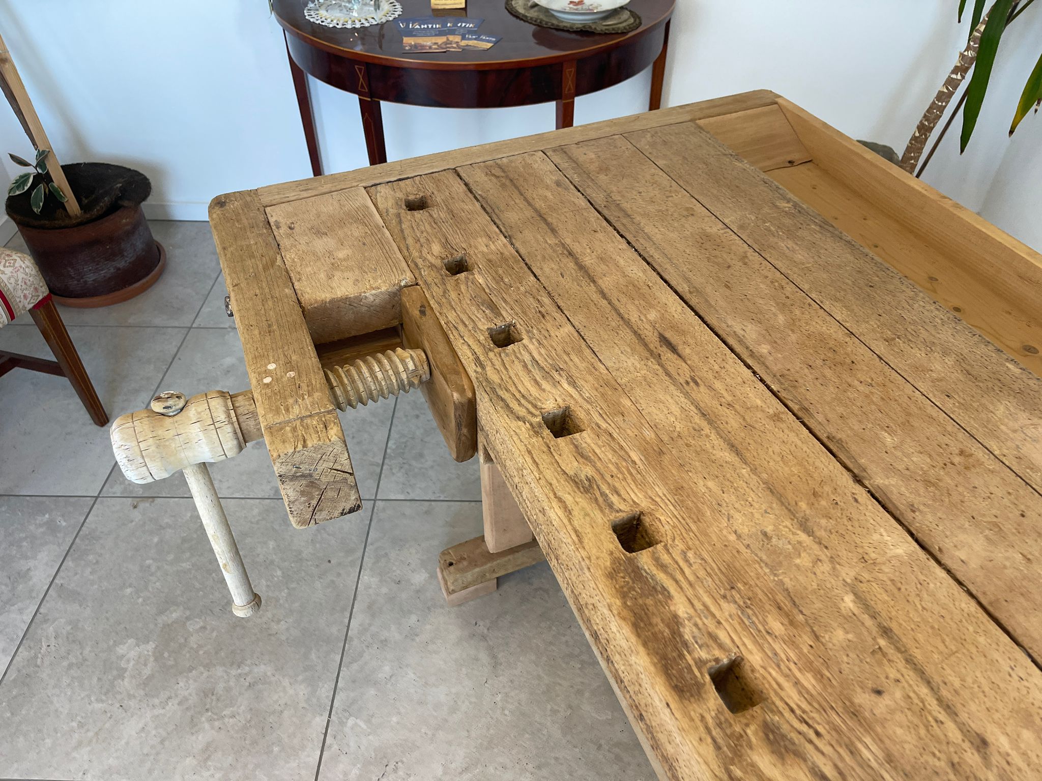 urige restaurierte Hobelbank, Werkbank, Küchentisch A5145