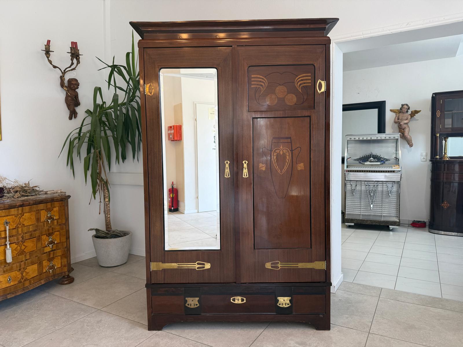 Jugendstil Schrank Kleiderkasten Spiegelschrank Originalstück D2797