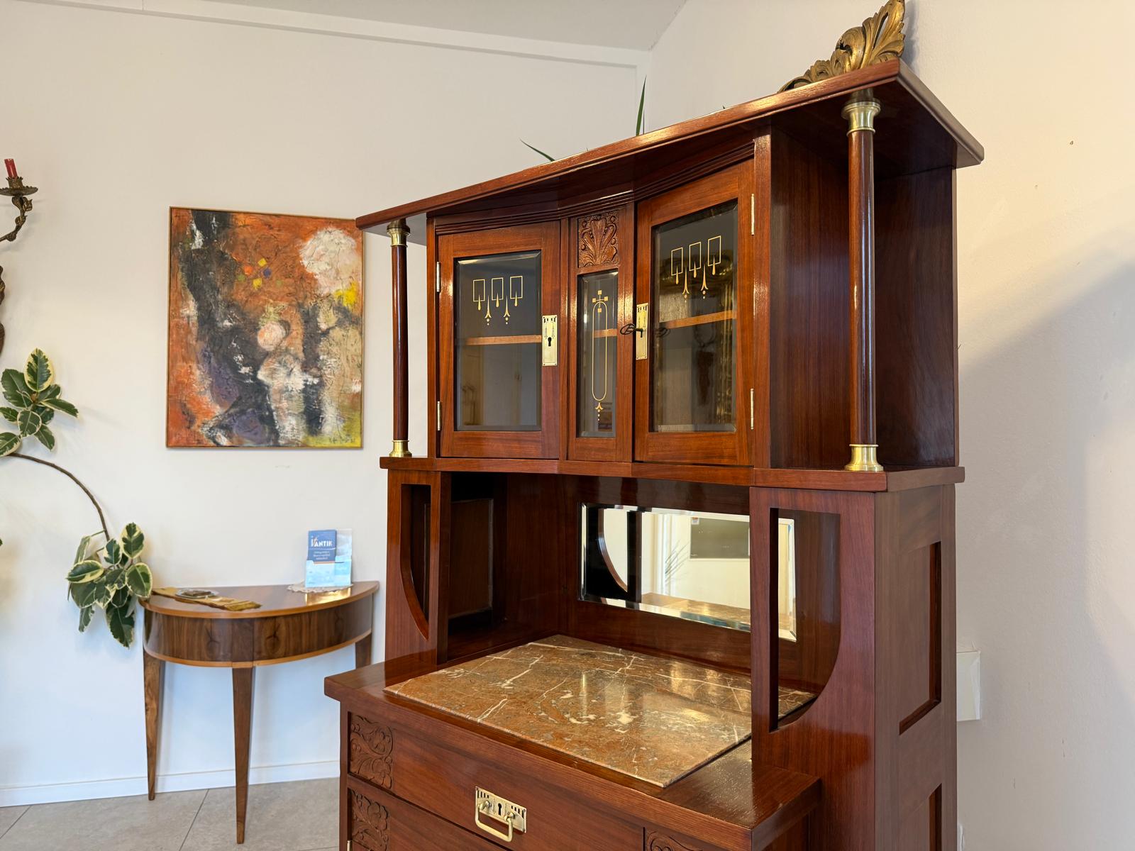 Restauriertes Jugendstil Aufsatzbuffet Bücherschrank G2243