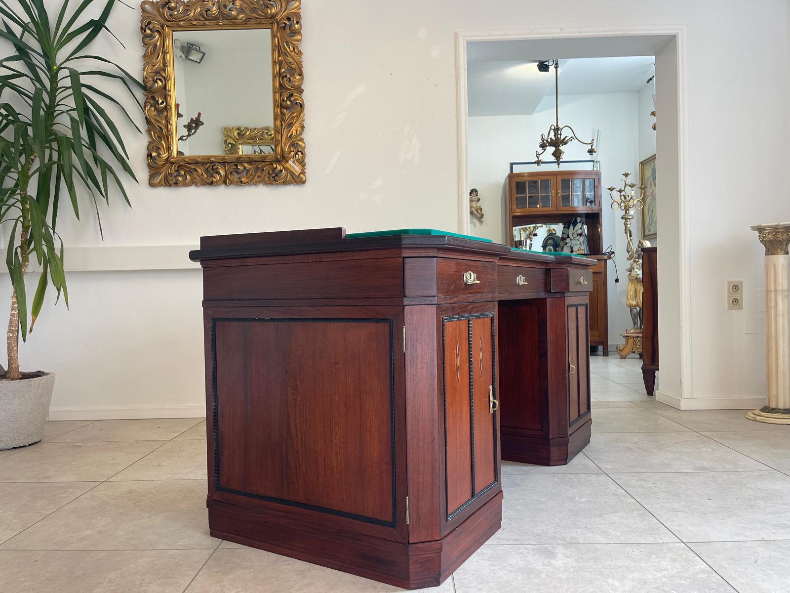 SALE Art Deco Schreibtisch Sekretär - Mahagoni, elegant, antik, 3 Schubladen, Chrombeschläge - Originalstück G1172