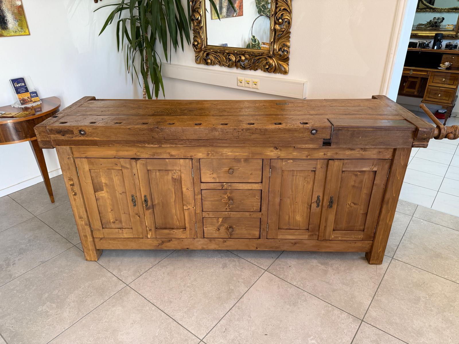 Urige Hobelbank Werkbank Pult Tresen Ladenschrank G2180