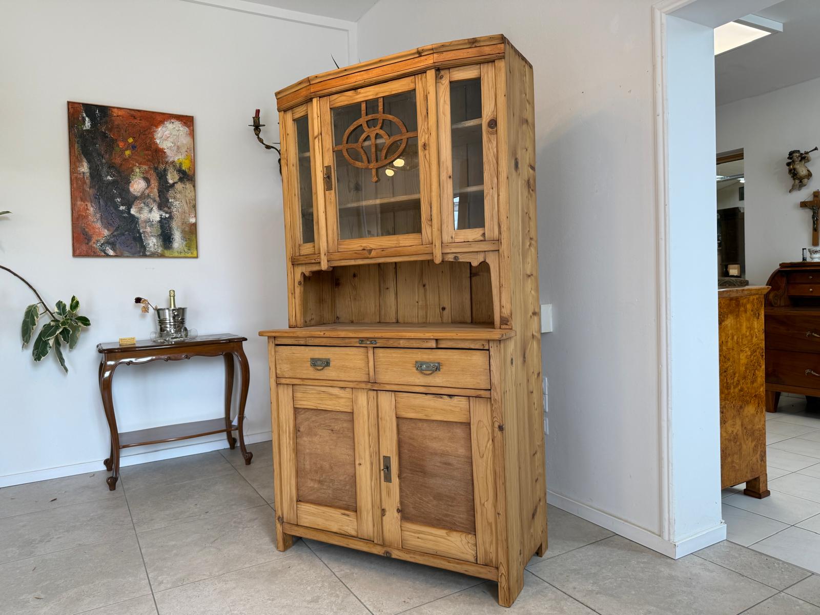 Jugendstil Küchenbuffet Antik Küchenschrank aus Naturholz G1825