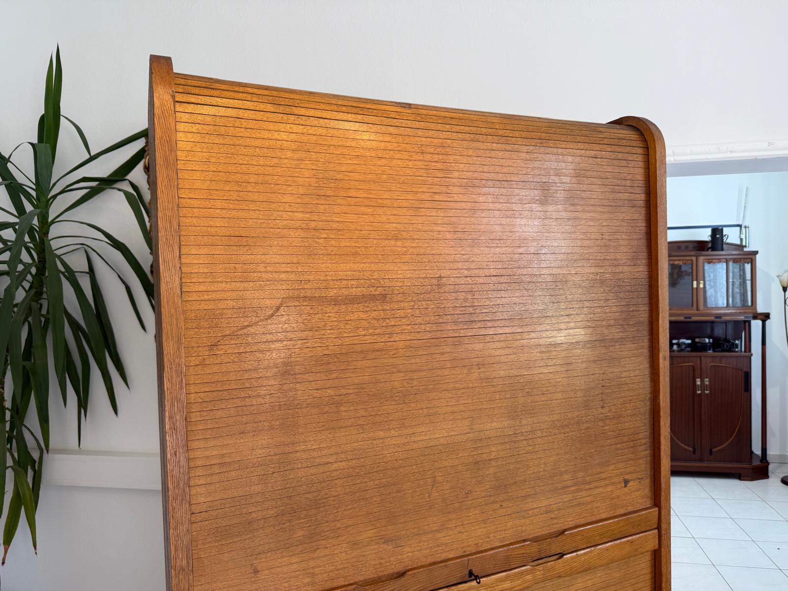 Jugendstil Rolladenschrank Antik Braun Büroschrank G1764