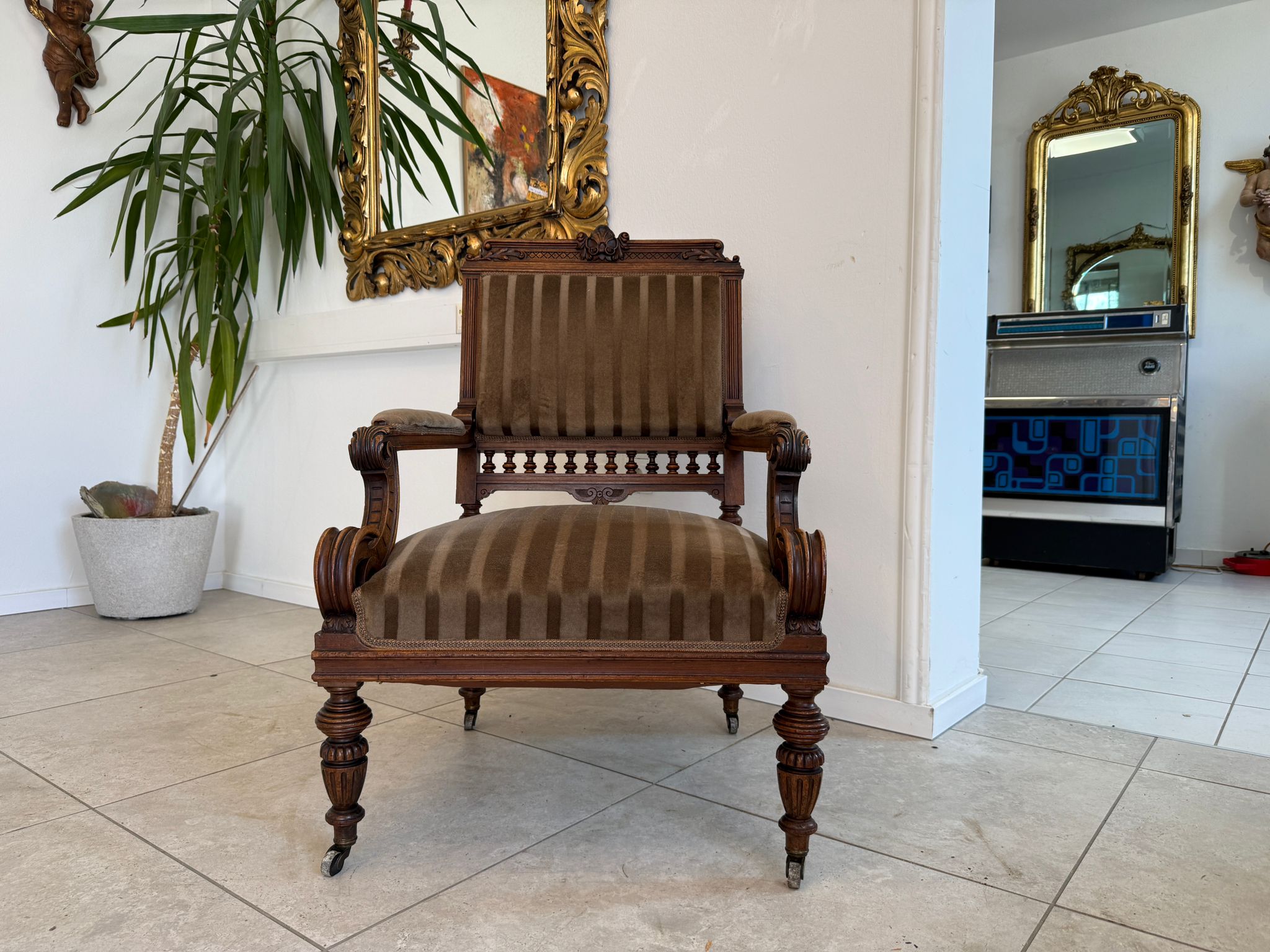 Historismus Armlehnstuhl Fauteuil Sessel Altdeutsch D1249