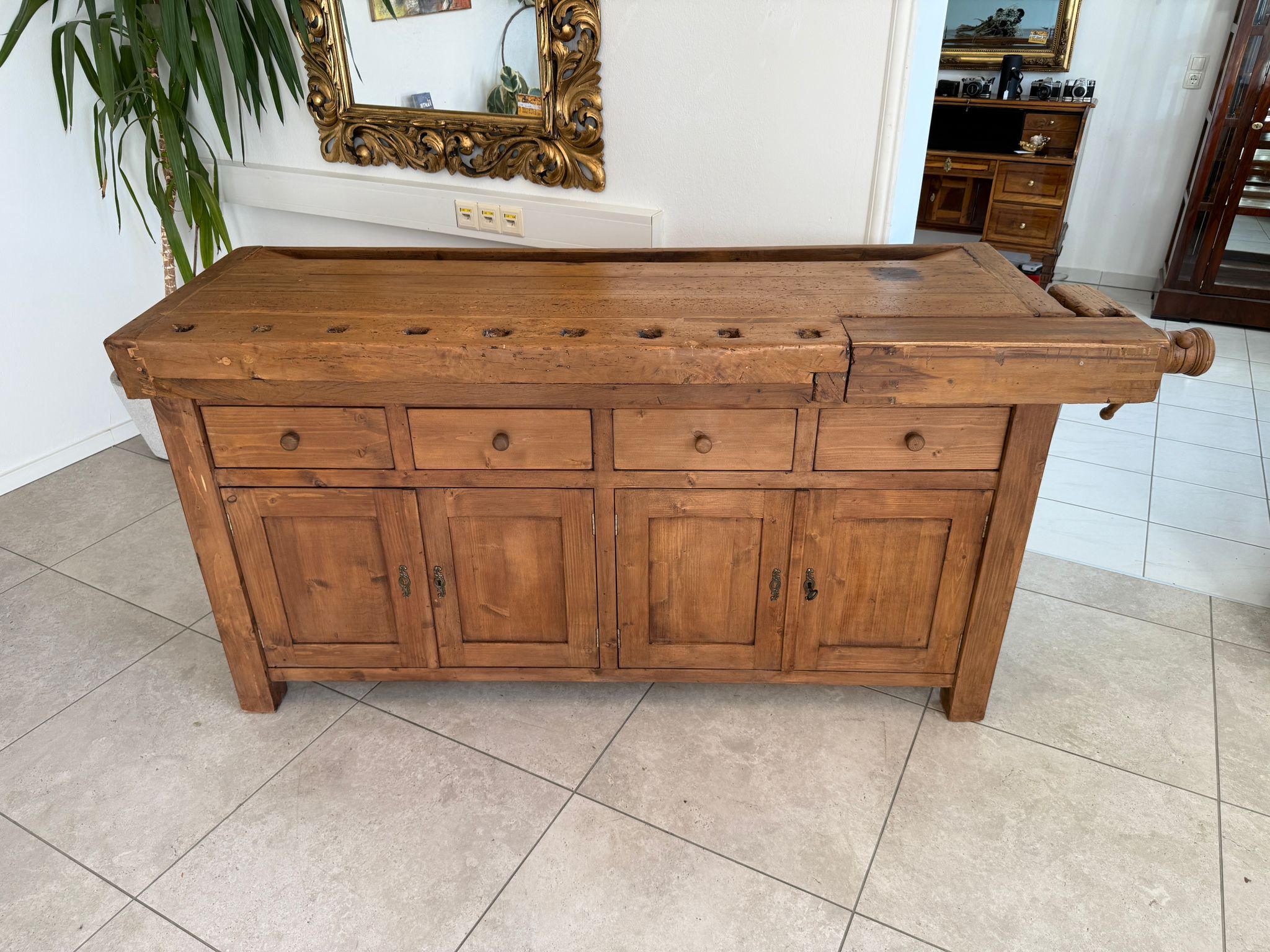 Urige Hobelbank Werkbank Pult Tresen Ladenschrank Traum G2194
