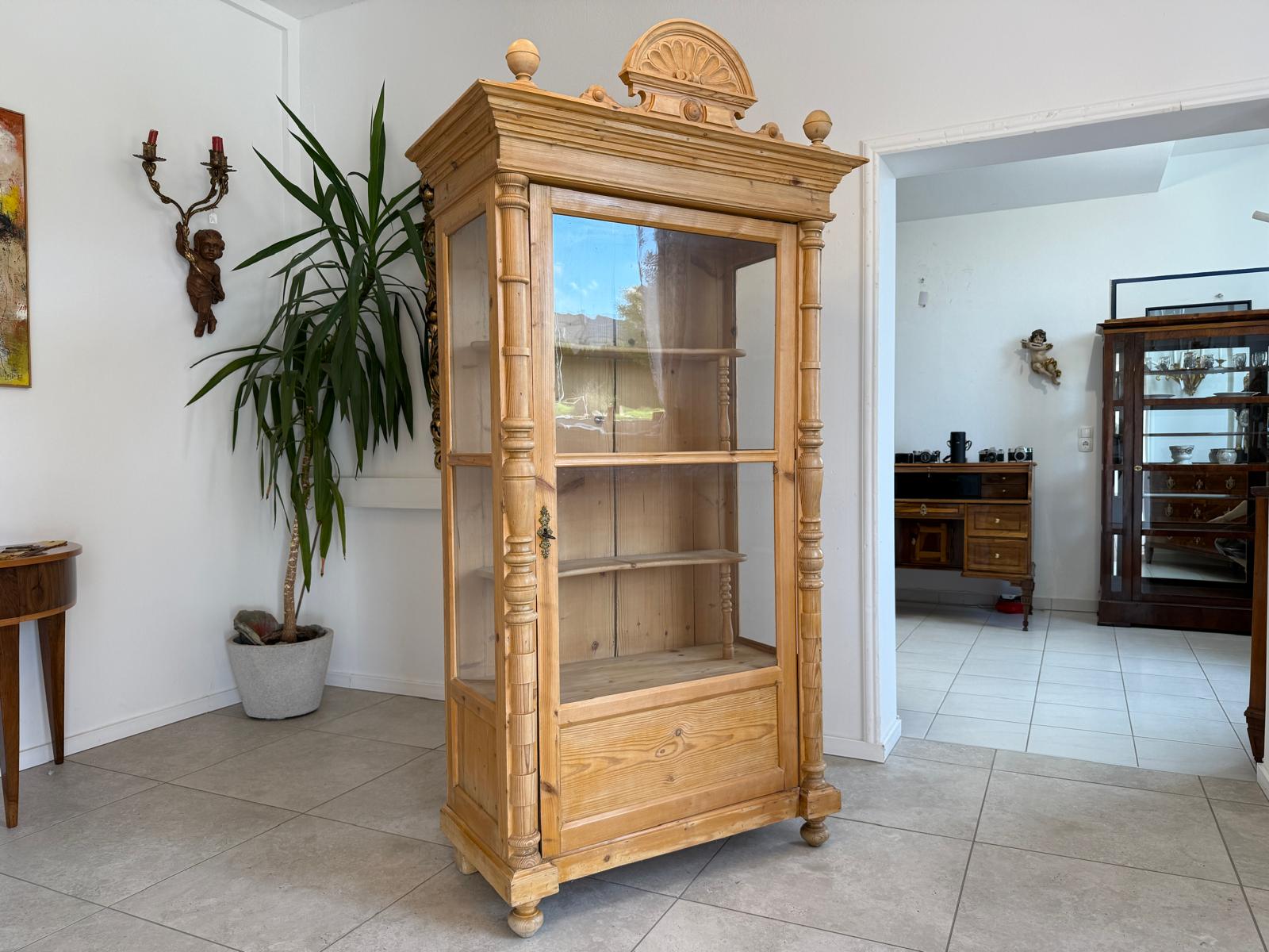 Originale Vitrine Bauernschrank Naturholz Bücherschrank Bauernvitrine Antik G2144