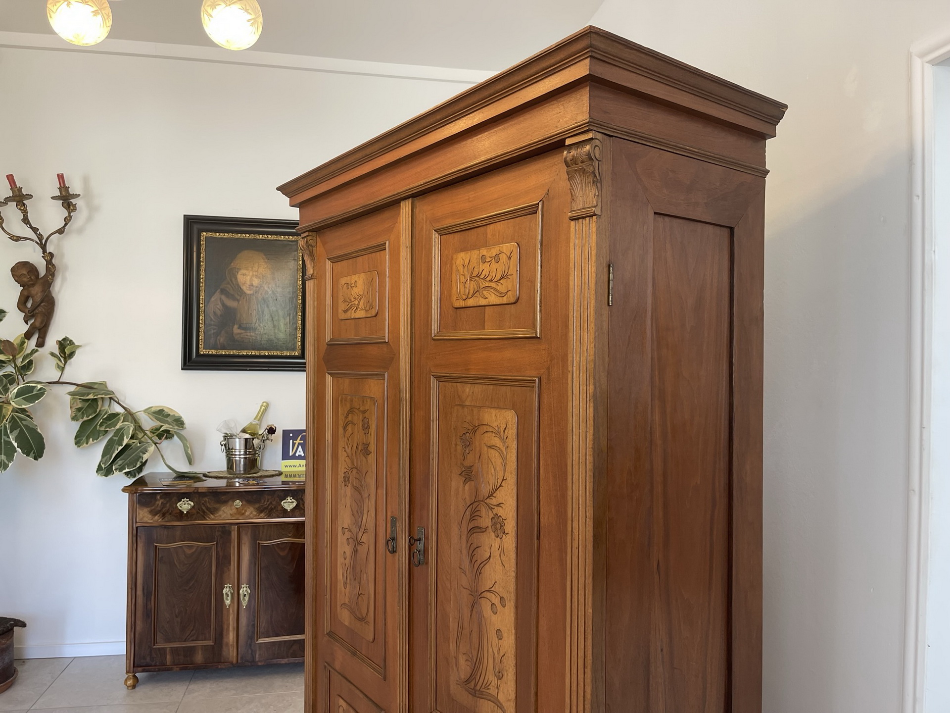 Bauernschrank_04U4su3OUDkJg89 Gründerzeit Schrank Eichenholz Geschnitzt B1553