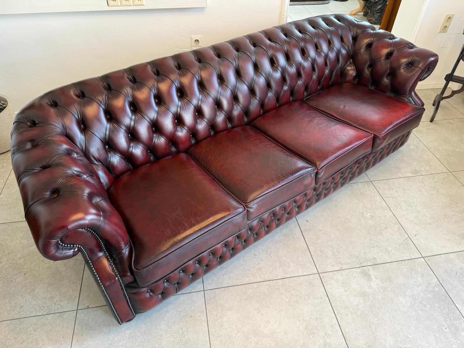 Chesterfield 4er Clubsofa Diwan Echtledersofa Oxblood D2923