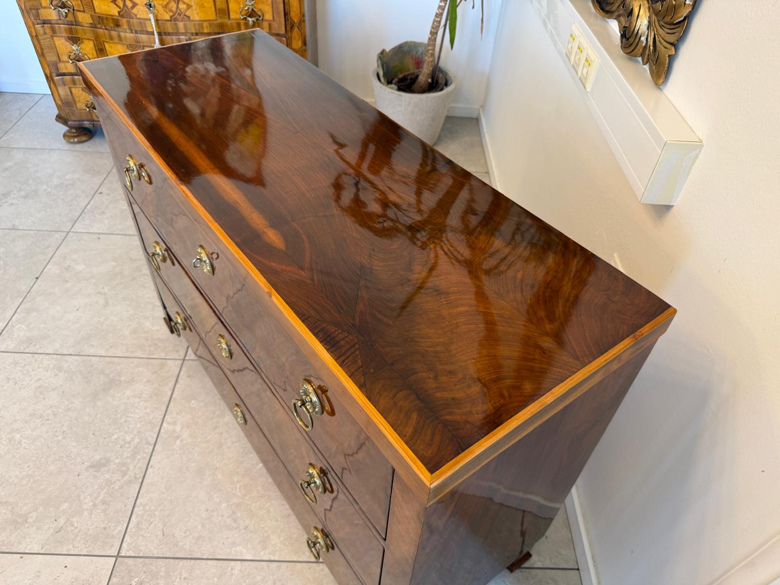 Biedermeier Kommode 3 Ladenkommode Nussholz Antiquität Restauriert D2688