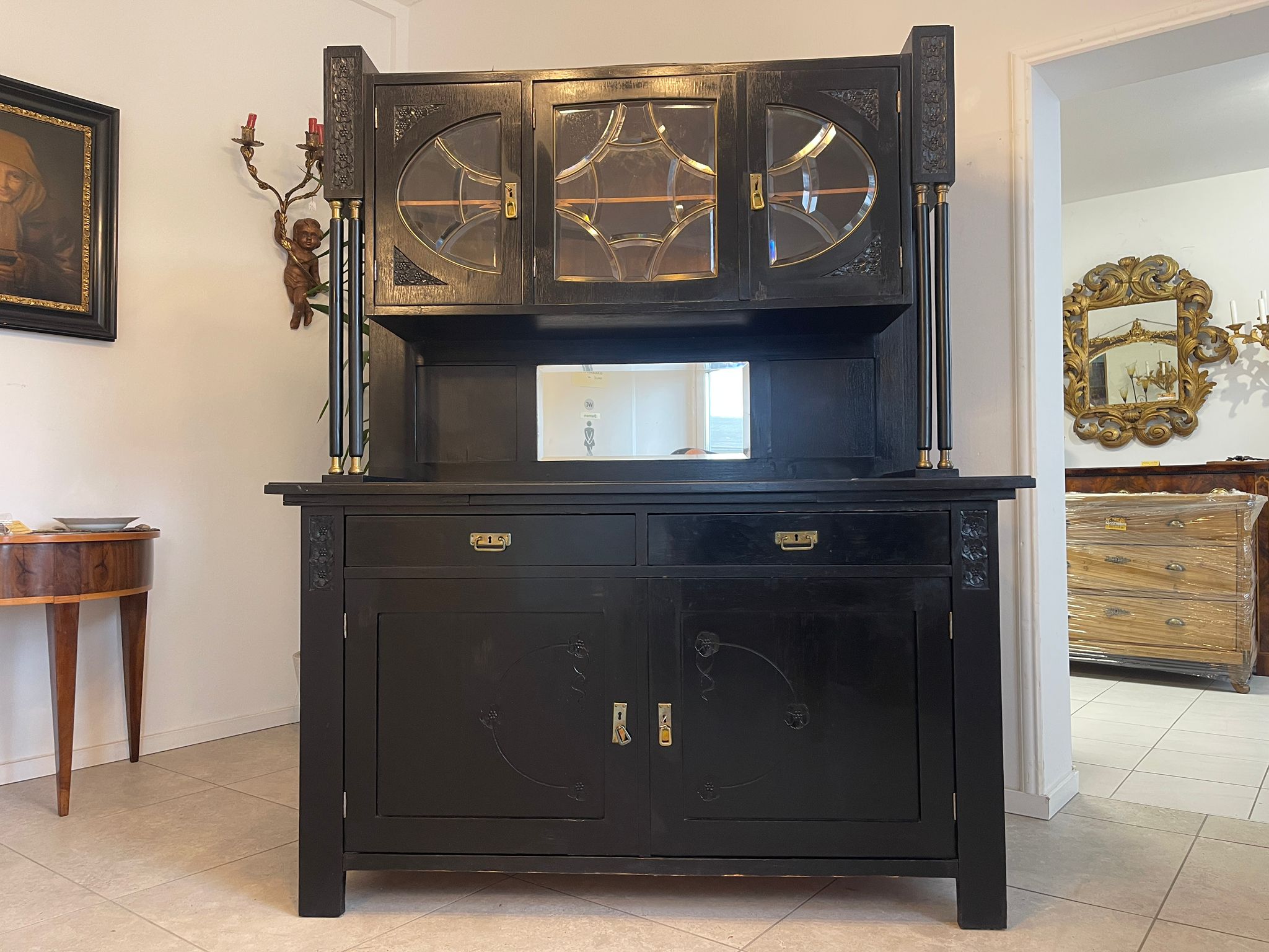 Schmale Originale Jugendstil Kredenz Bücherschrank Antiquität G1043
