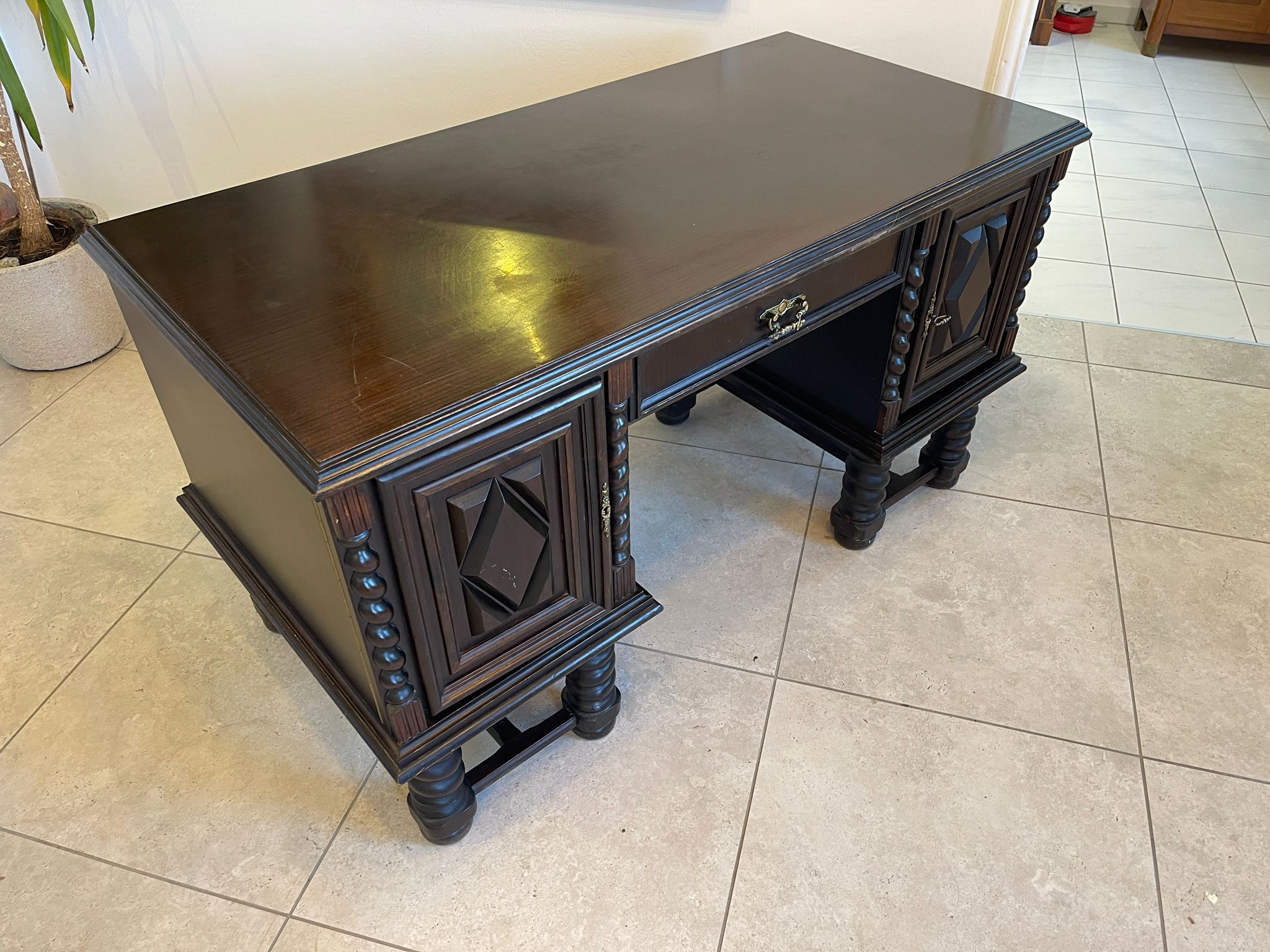 Jugendstil Schreibtisch Sekretär Freisteher Schwarz A5489