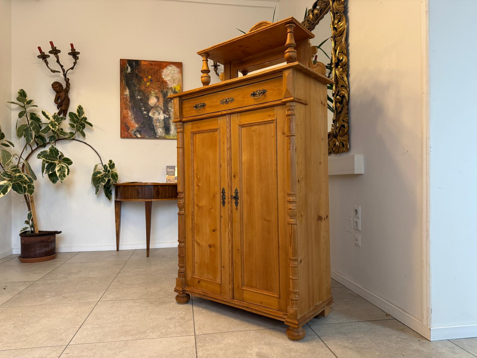 Bäuerliches Vertiko Bücherschrank Aufsatzschrank Weichholz Antik D1064-1