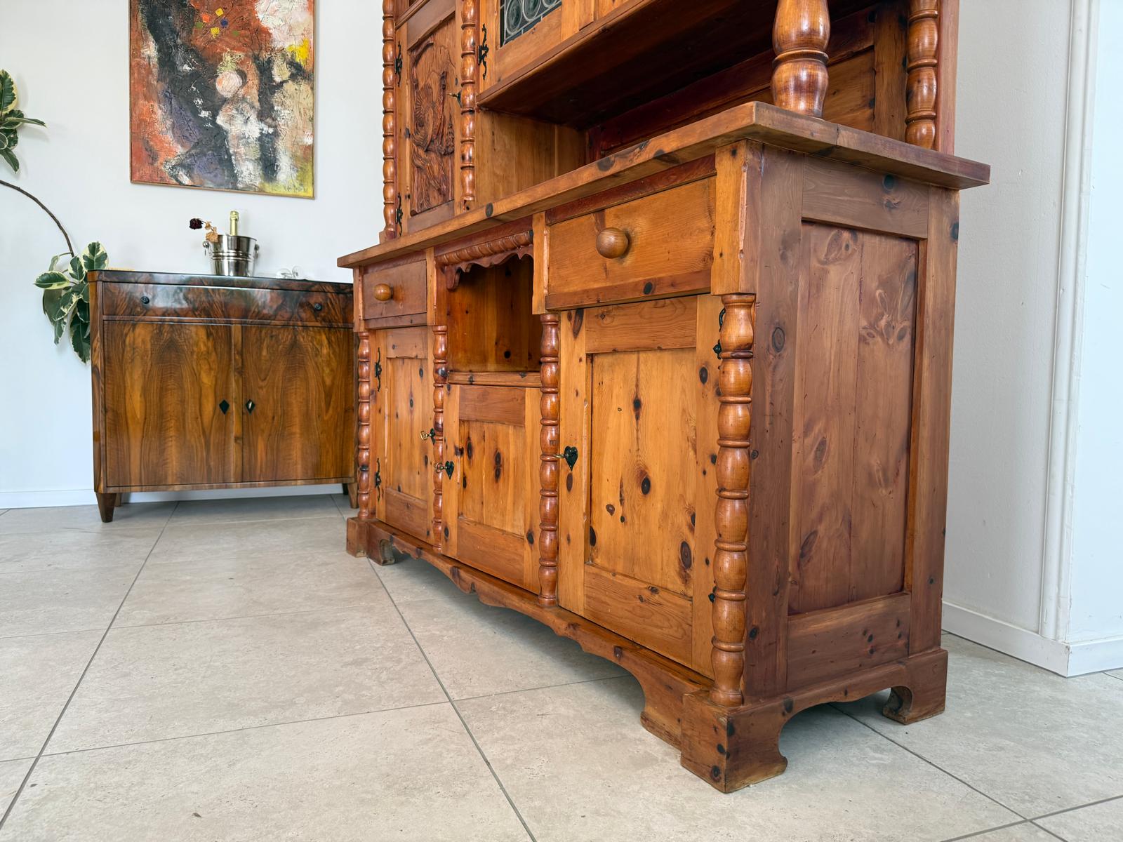 Historismus Kredenz Aufsatzschrank Buffet Tiffany Verglasung G1990