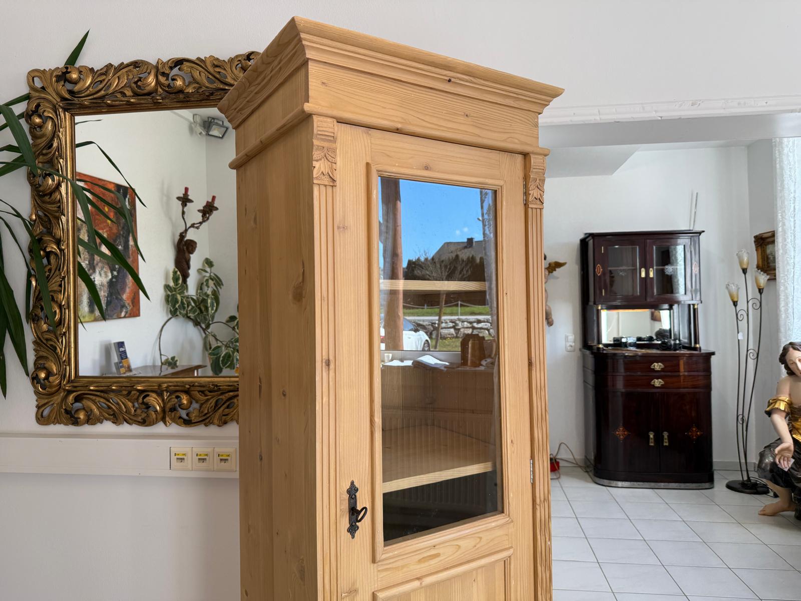 Antike Bauernvitrine Vitrine Naturholz Bücherschrank Alte Bauernmöbel D2346