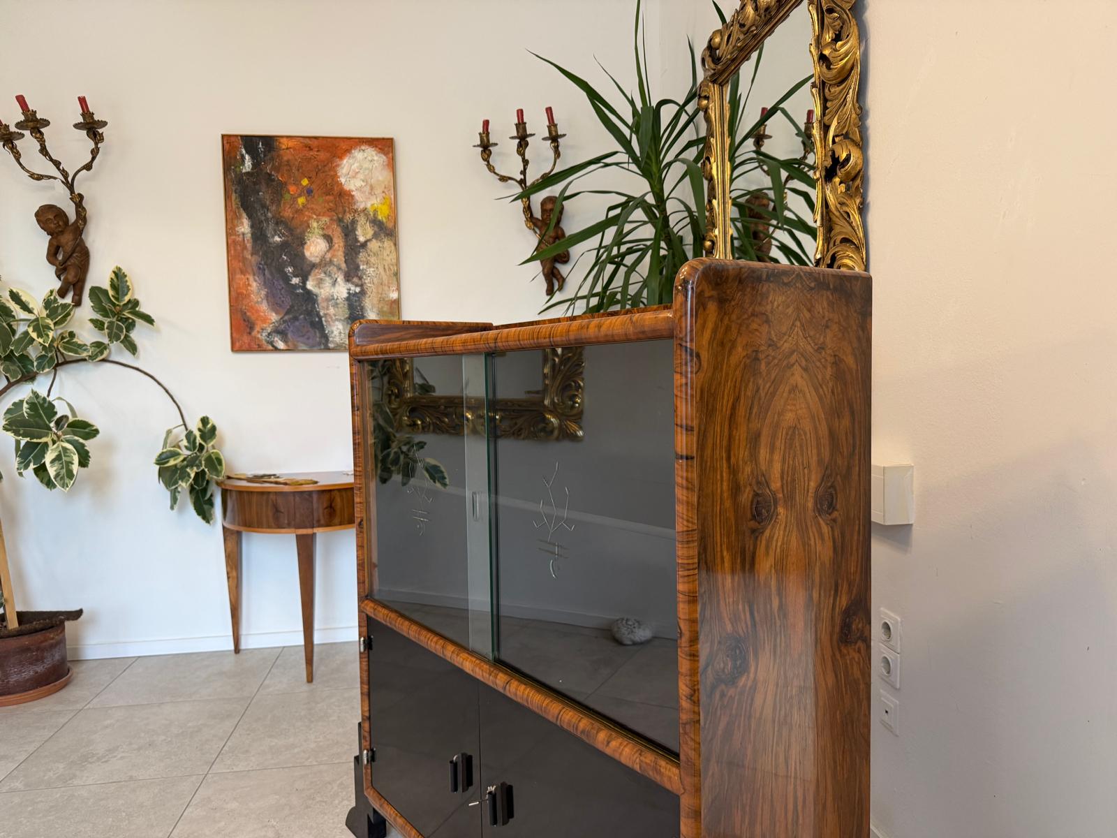 Altrestaurierte Art Deco Vitrine Glasschrank Bücherschrank G2272