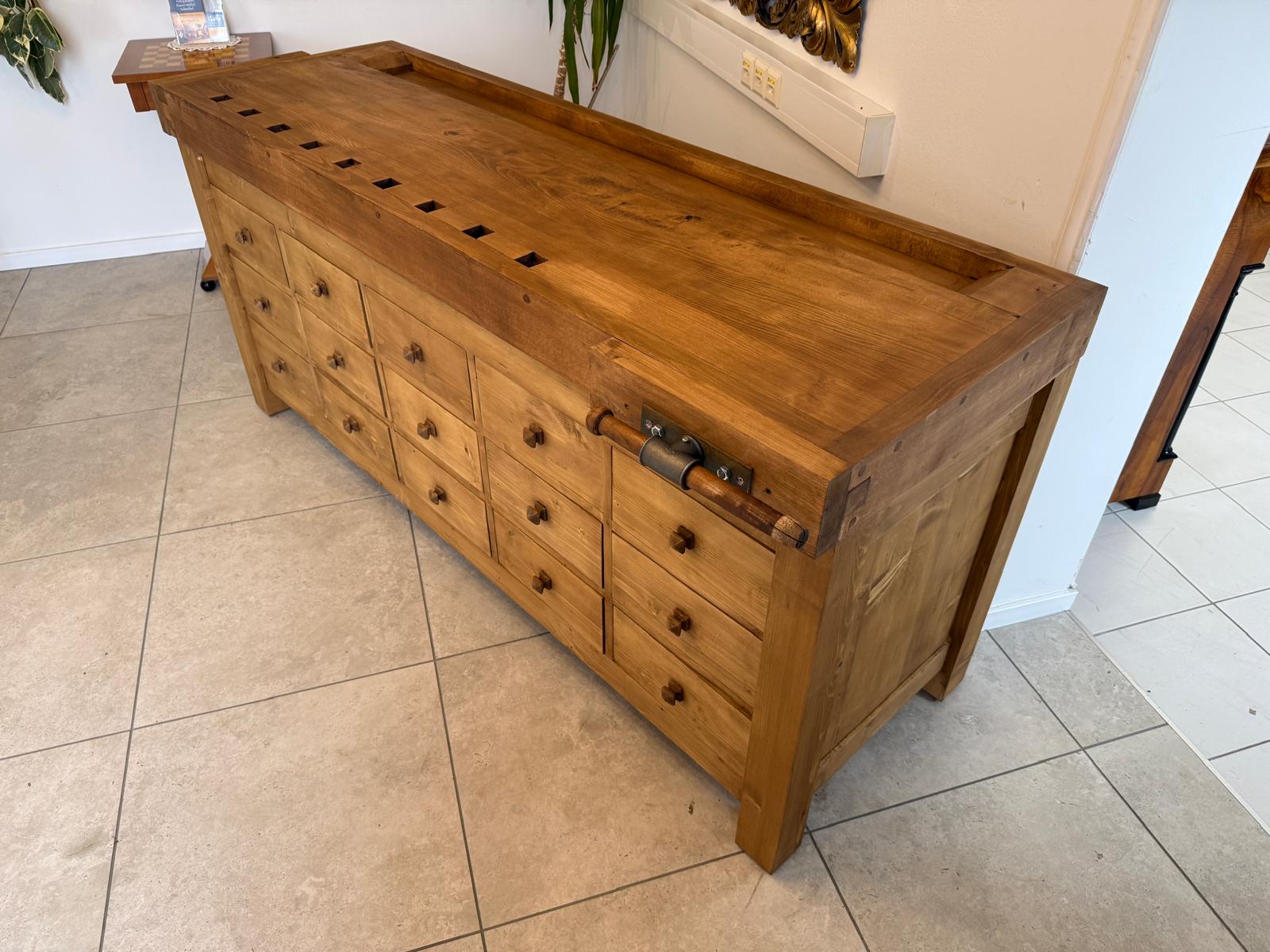 Antike massivholz Hobelbank Werkbank Pult Thresen Landhausmöbel Weichholz  D2276