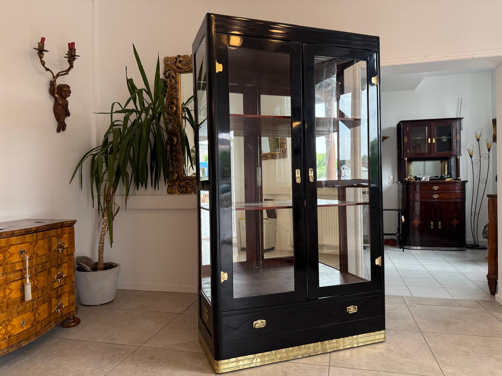 Jugendstil Vitrine Glasschrank Bücherschrank Bibliothekschrank Restauriert D2679