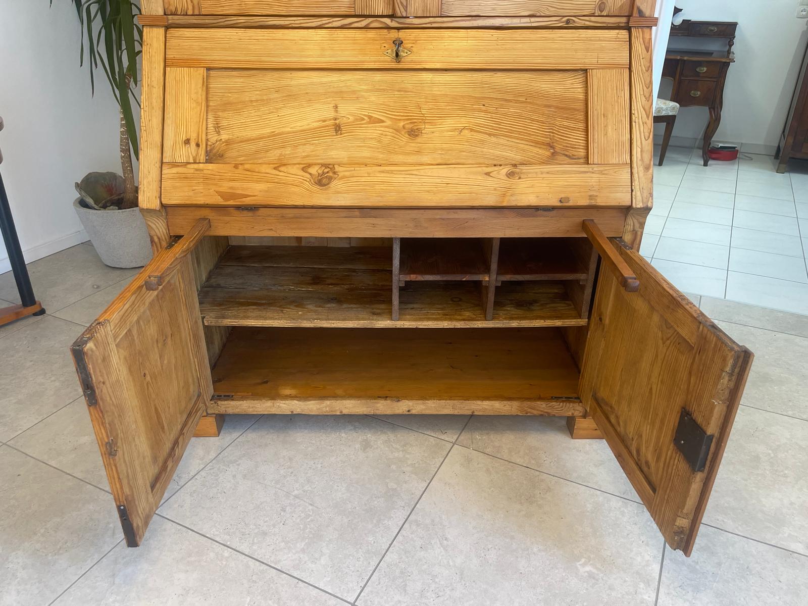 Bäuerlicher Barock Standsekretär Schreibtisch Glasschrank Sekretär Naturholz G1280