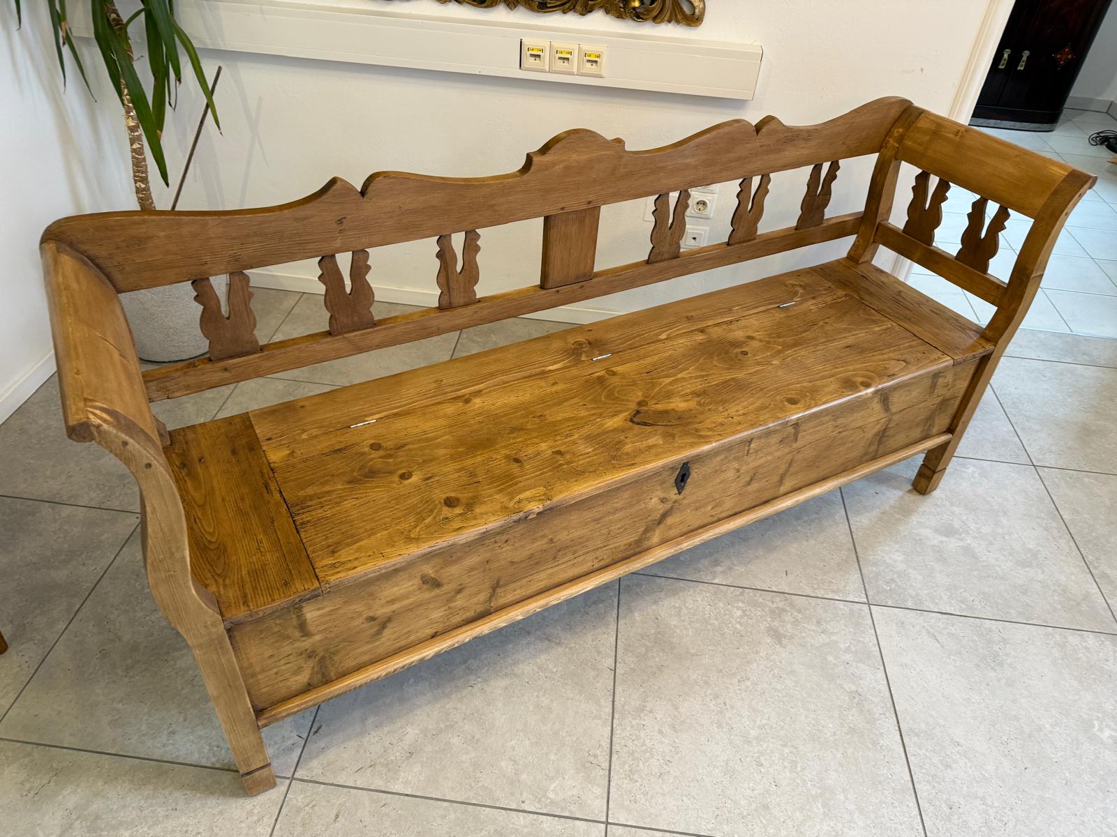 Provinzielle Biedermeier Truhenbank Landhausbank Antik D1087