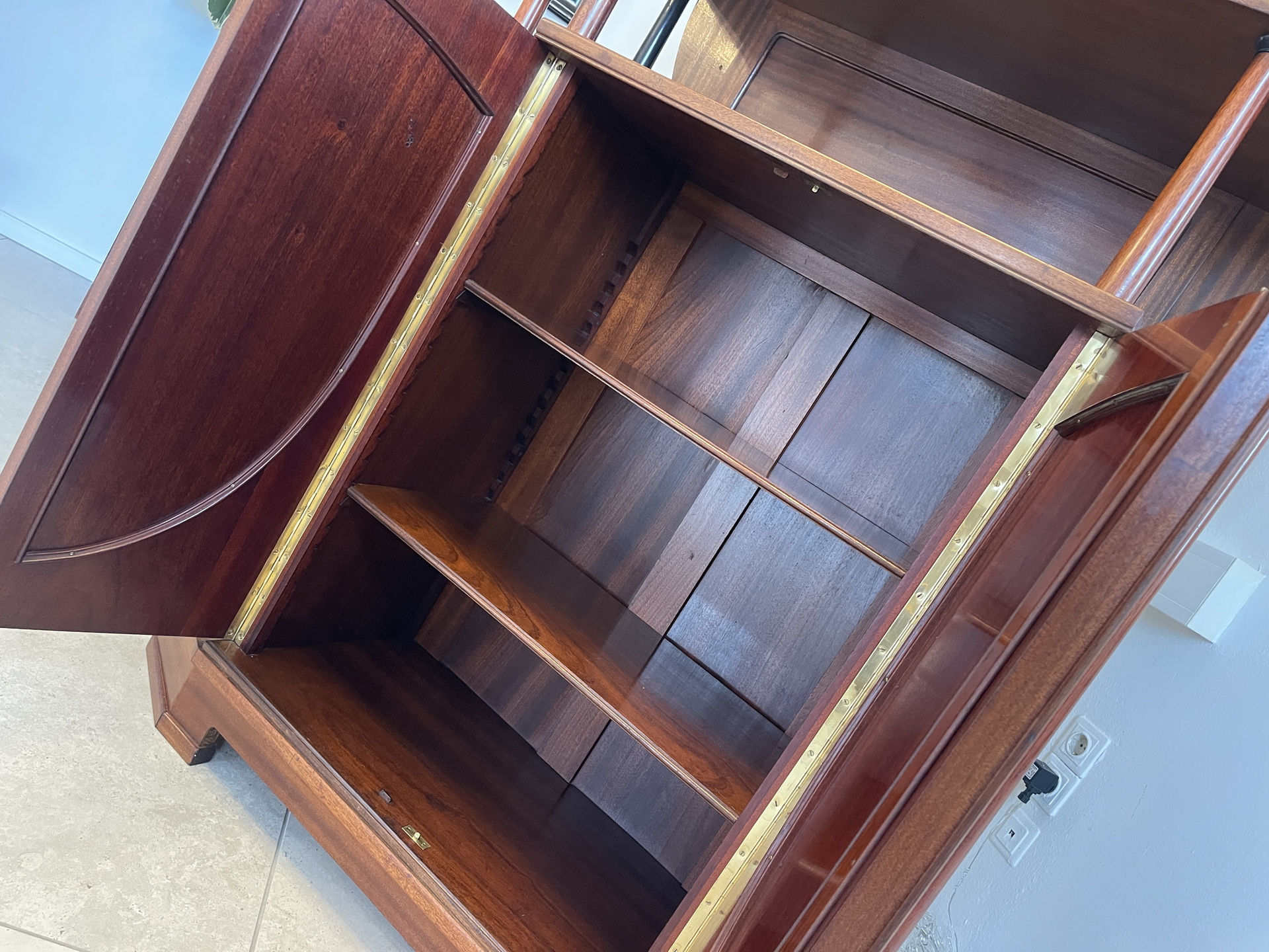 Jugendstil-65 Jugendstil Vitrine / Bücherschrank Antik aus Eichenholz - B2068