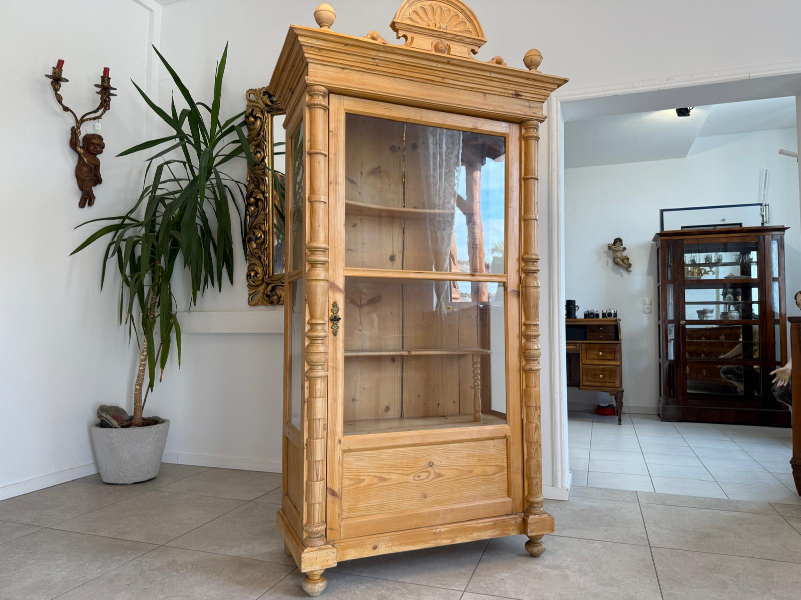 Originale Vitrine Bauernschrank Naturholz Bücherschrank Bauernvitrine Antik G2144