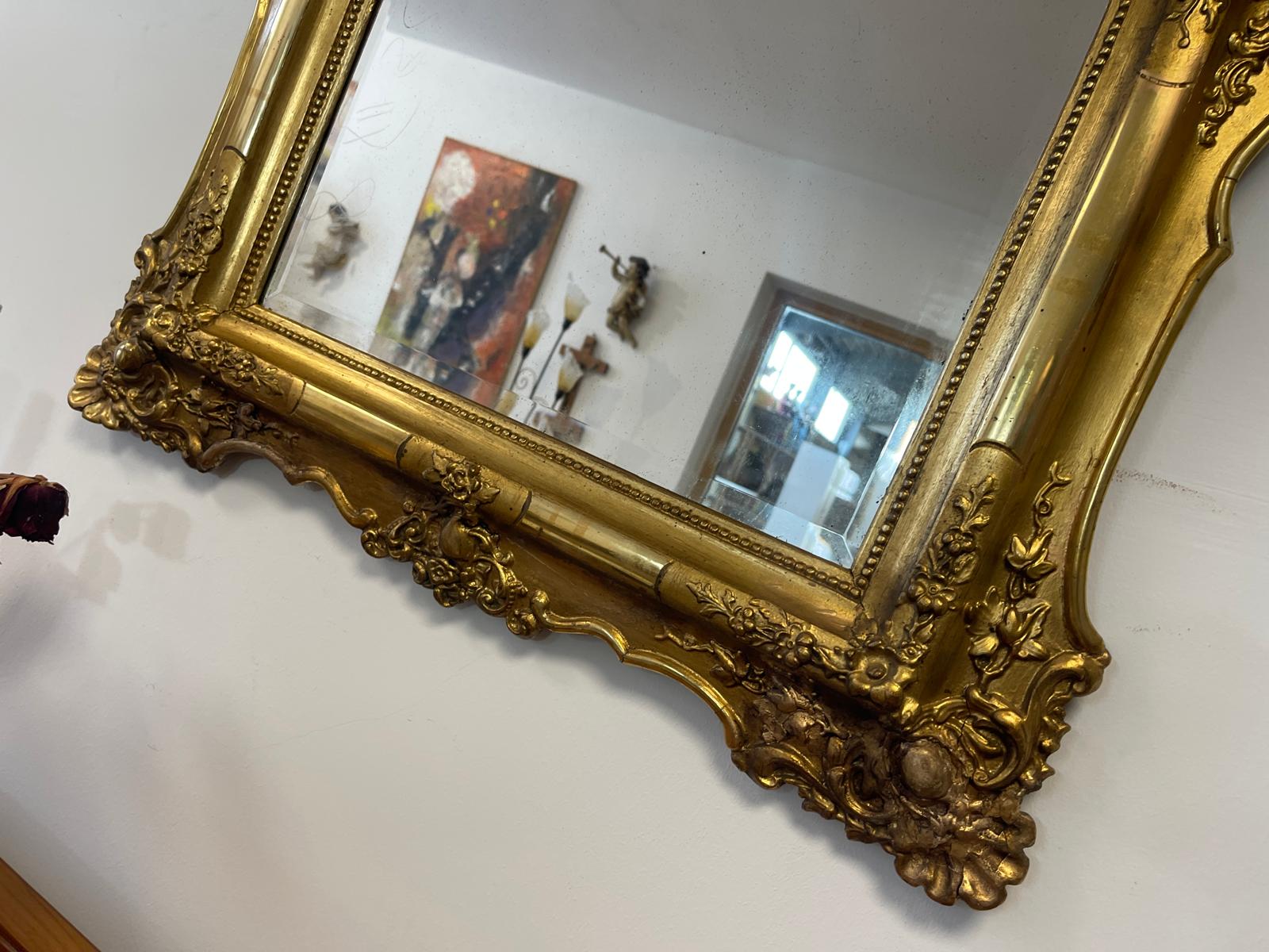 Originaler vergoldeter Biedermeier Spiegel Holzspiegel Rosenspiegel G1215