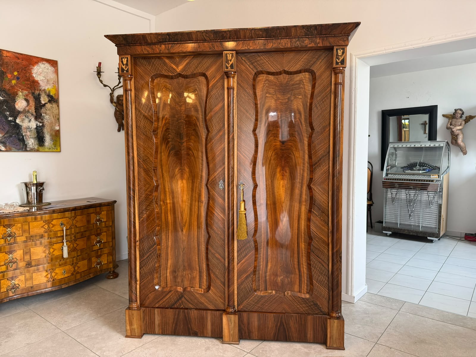  Empire Säulen Hallenschrank Restauriert Antik Antiquität Restauriert D2683
