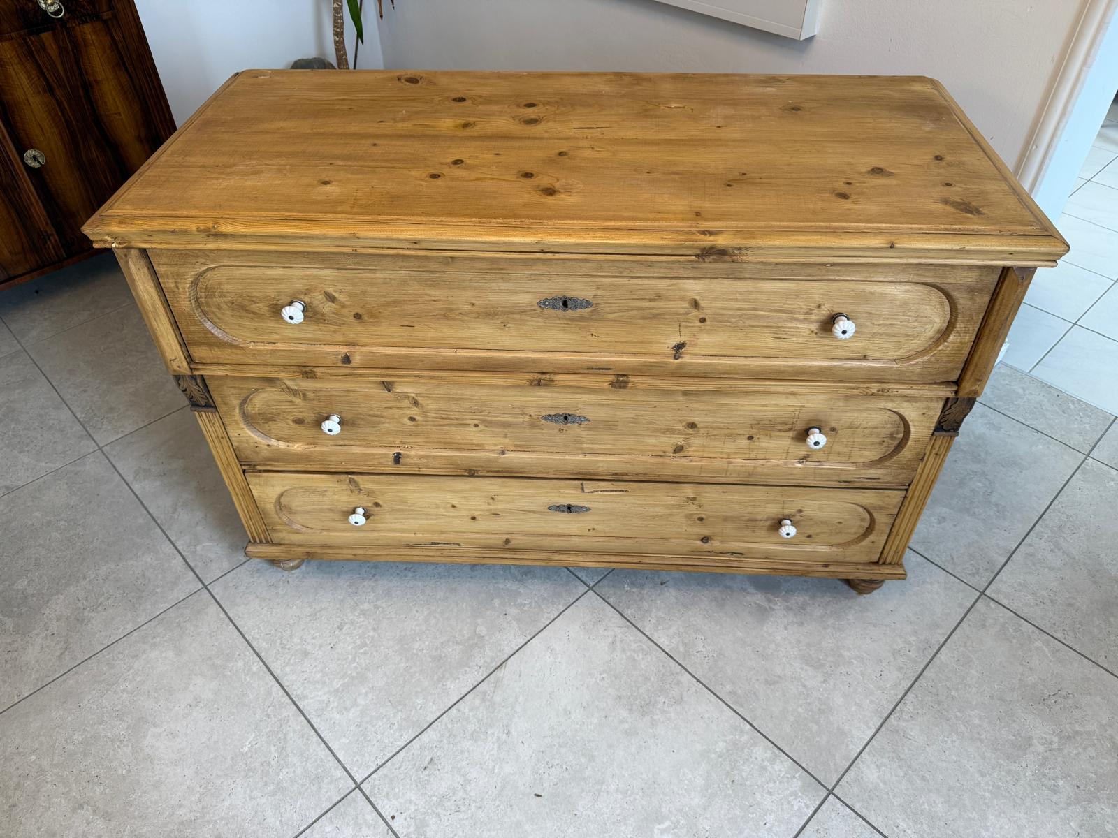 Originale Biedermeier Kommode Antik 3 Laden aus Fichtenholz Weichholz G2134