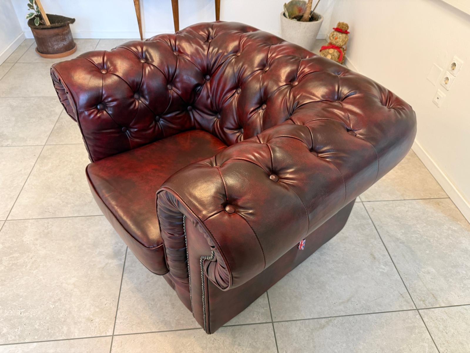 Chesterfield Ensemble 3 teilig Ledersofa Fauteuils Clubmöbel Cultmöbel G2264