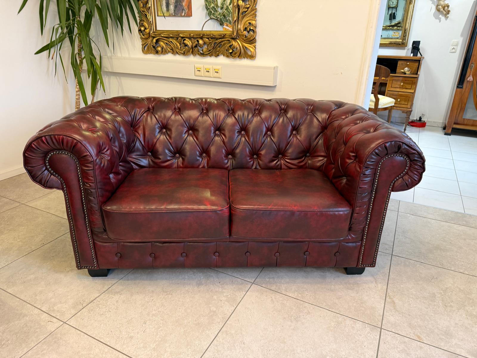 Chesterfield Ensemble 3 teilig Ledersofa Fauteuils Clubmöbel Cultmöbel G2264