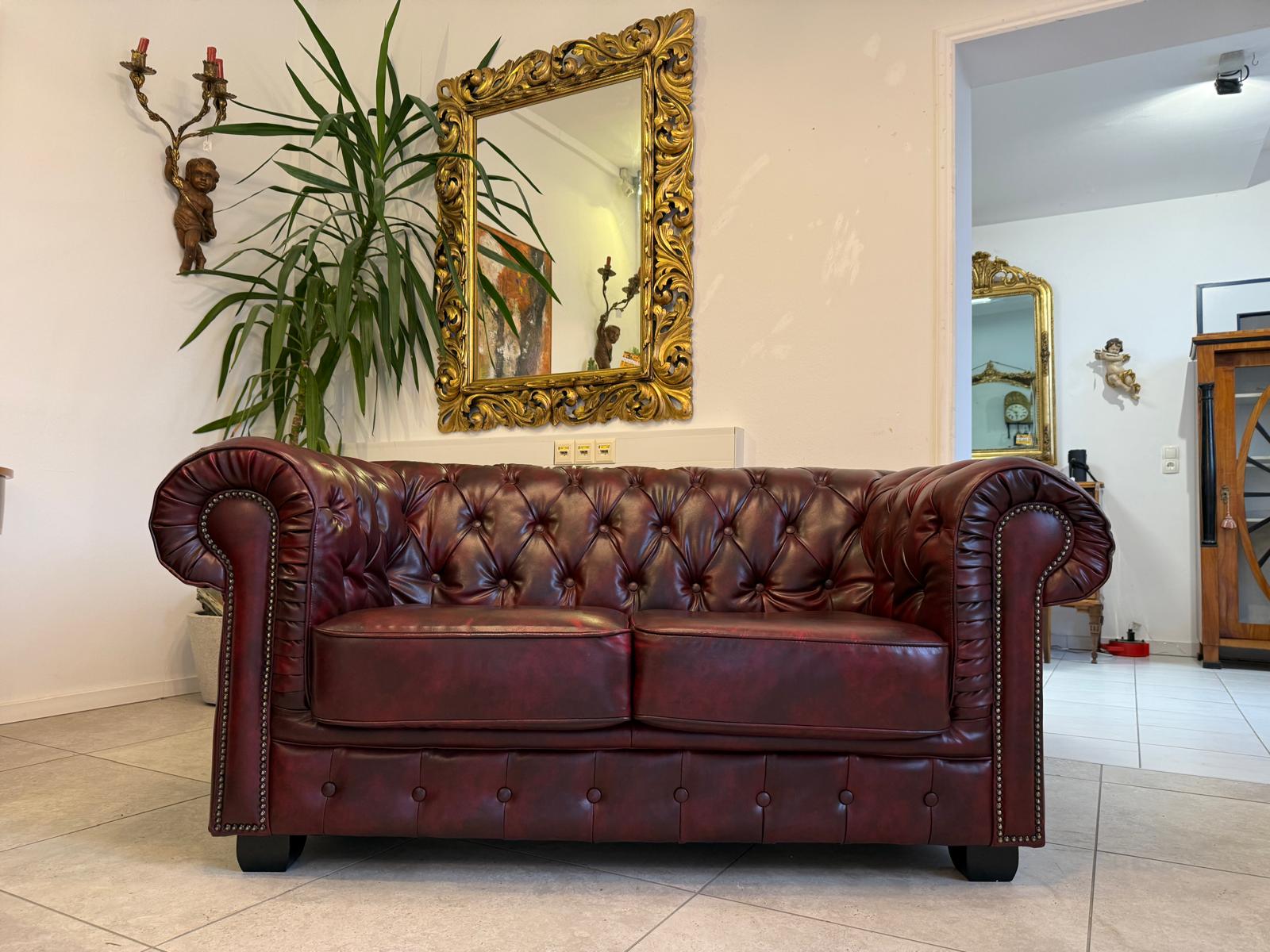 Chesterfield Ensemble 3 teilig Ledersofa Fauteuils Clubmöbel Cultmöbel G2264