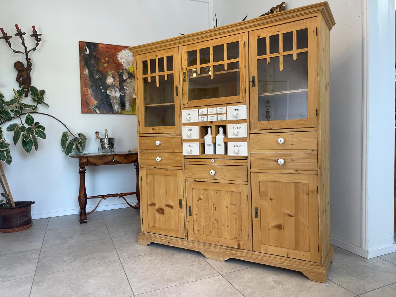 Originale Jugendstil Vitrine Glasschrank Naturholzmöbel Bauernmöbel G1712