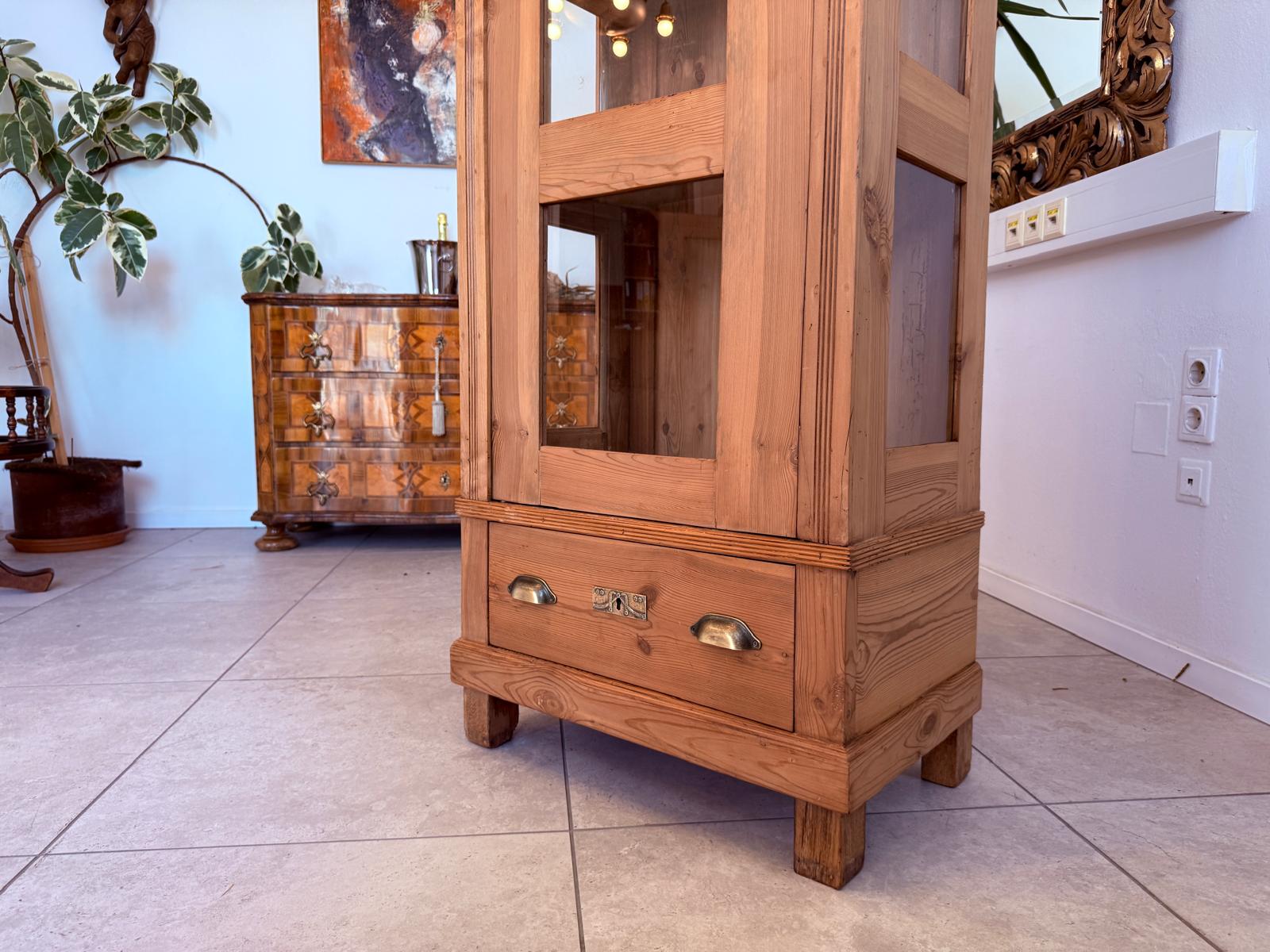 Antike Bauernvitrine Vitrine Naturholz Bücherschrank Jugendstil D2828
