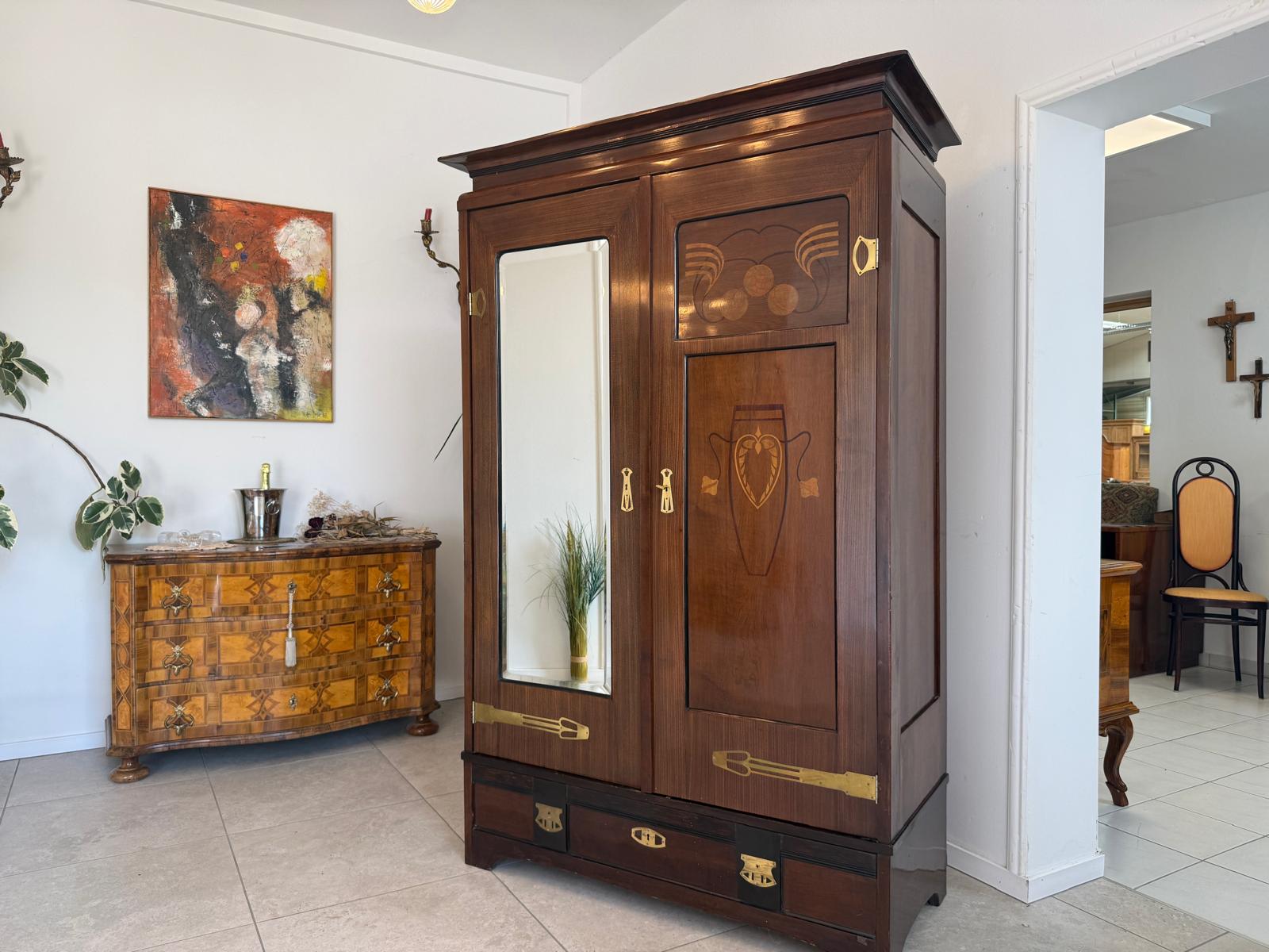 Jugendstil Schrank Kleiderkasten Spiegelschrank Originalstück D2797