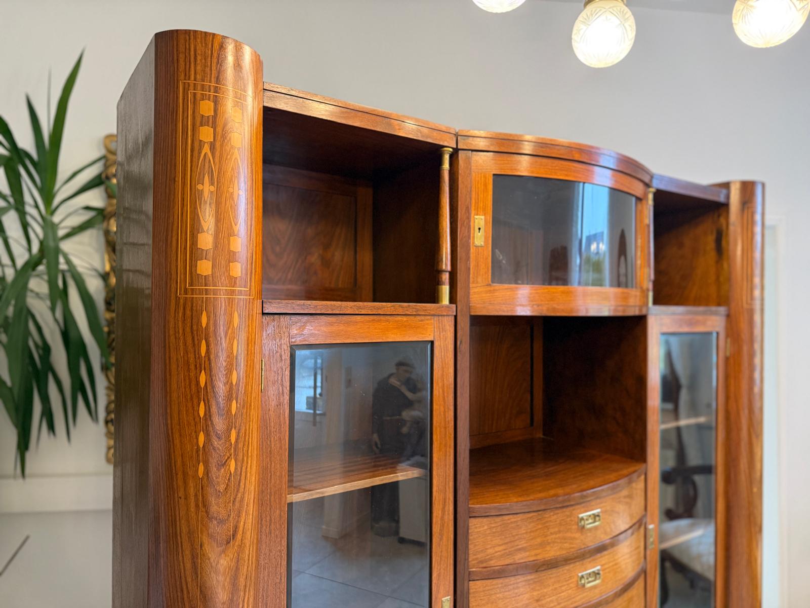 Jugendstil Bücherschrank Kasten Antik Vitrinenschrank D2277