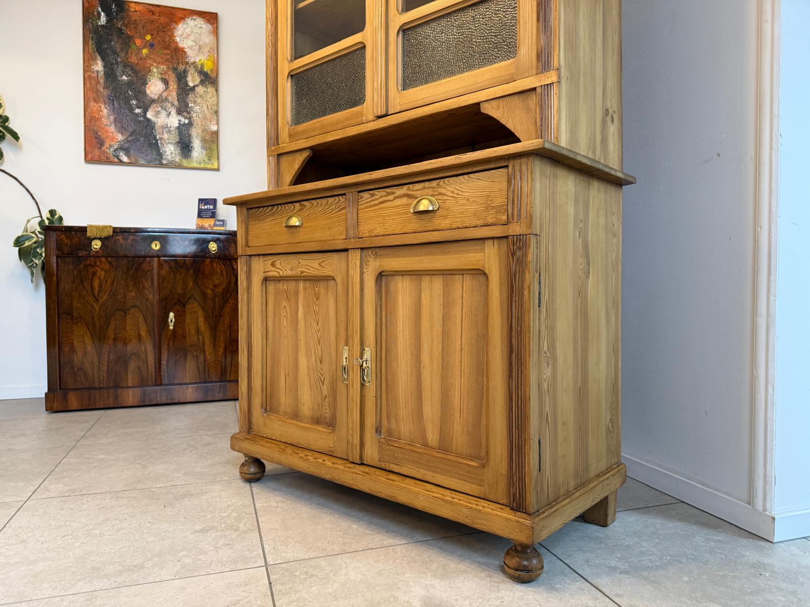 Jugendstil Küchenschrank Naturholz Fichtenholz Turmkredenz Antik Weichholz D1118