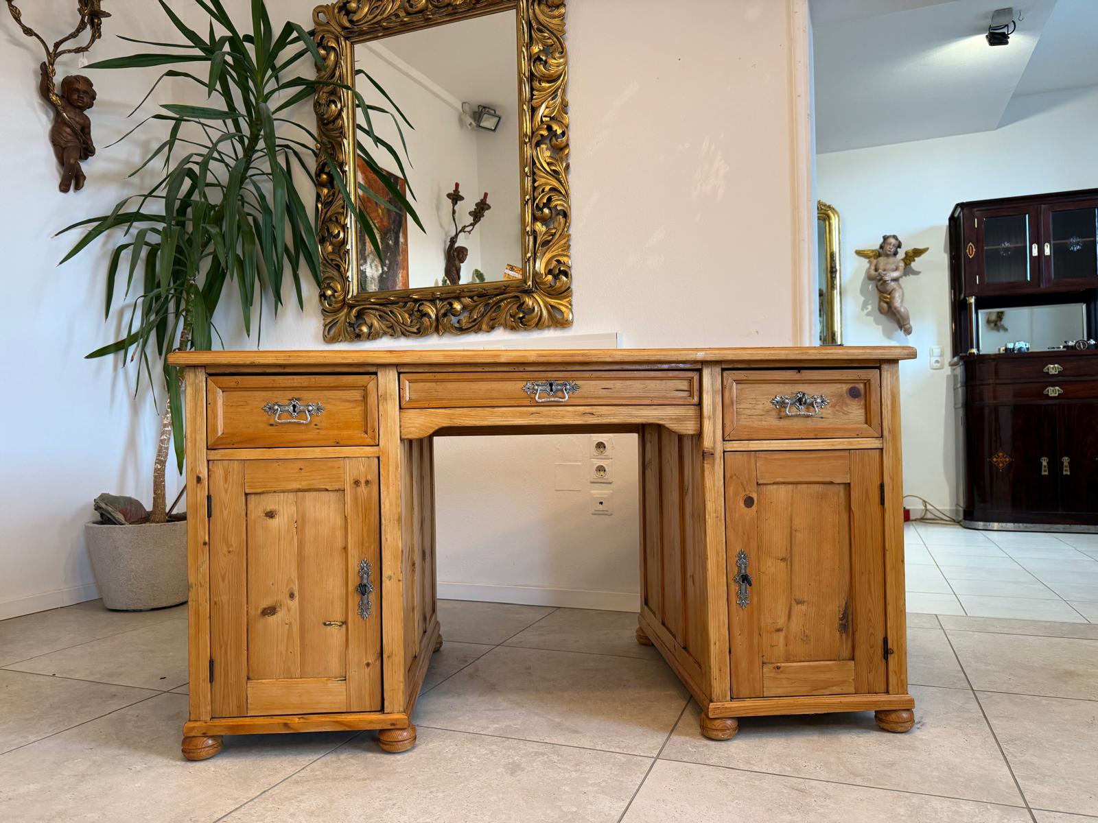 Bäuerlicher Jugendstil Schreibtisch Sekretär Naturholz Antik Alt Weichholz D1208
