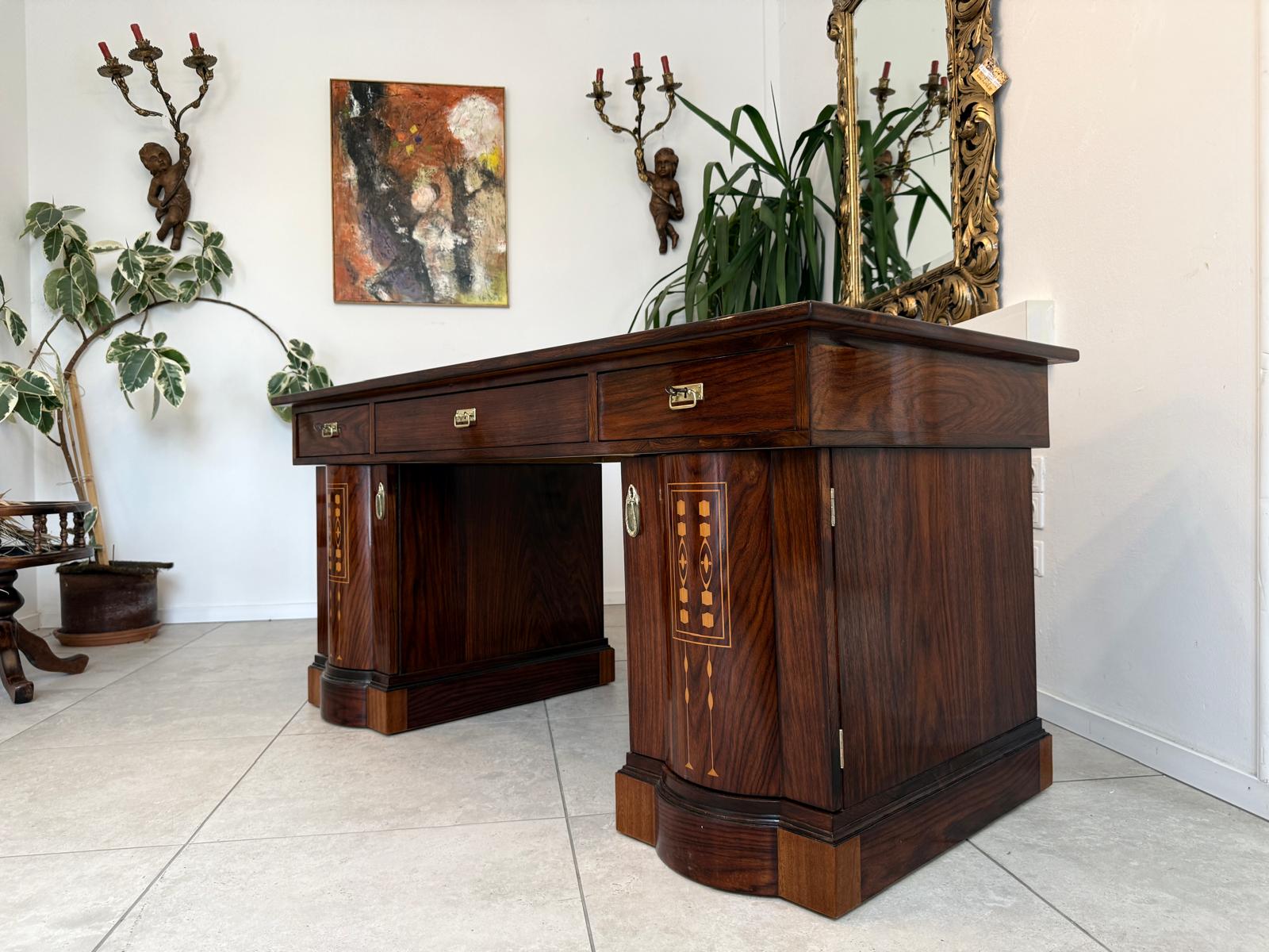 Restaurierter Jugendstil Schreibtisch Sekretär Freisteher Originalstück D2874