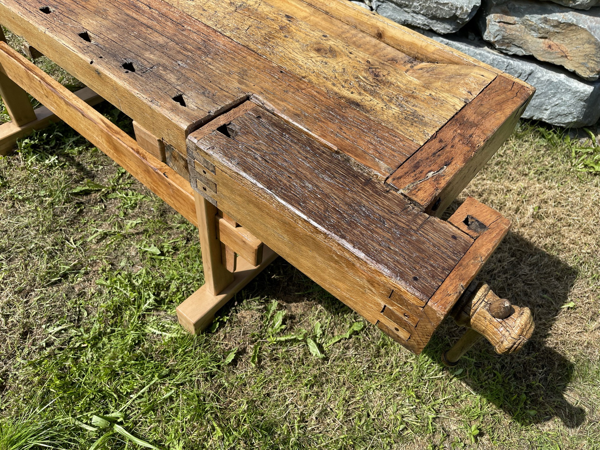 Barock-Biedermeier_03O8IrROo5J8nwh urige restaurierte Hobelbank, Werkbank, Küchentisch A3063