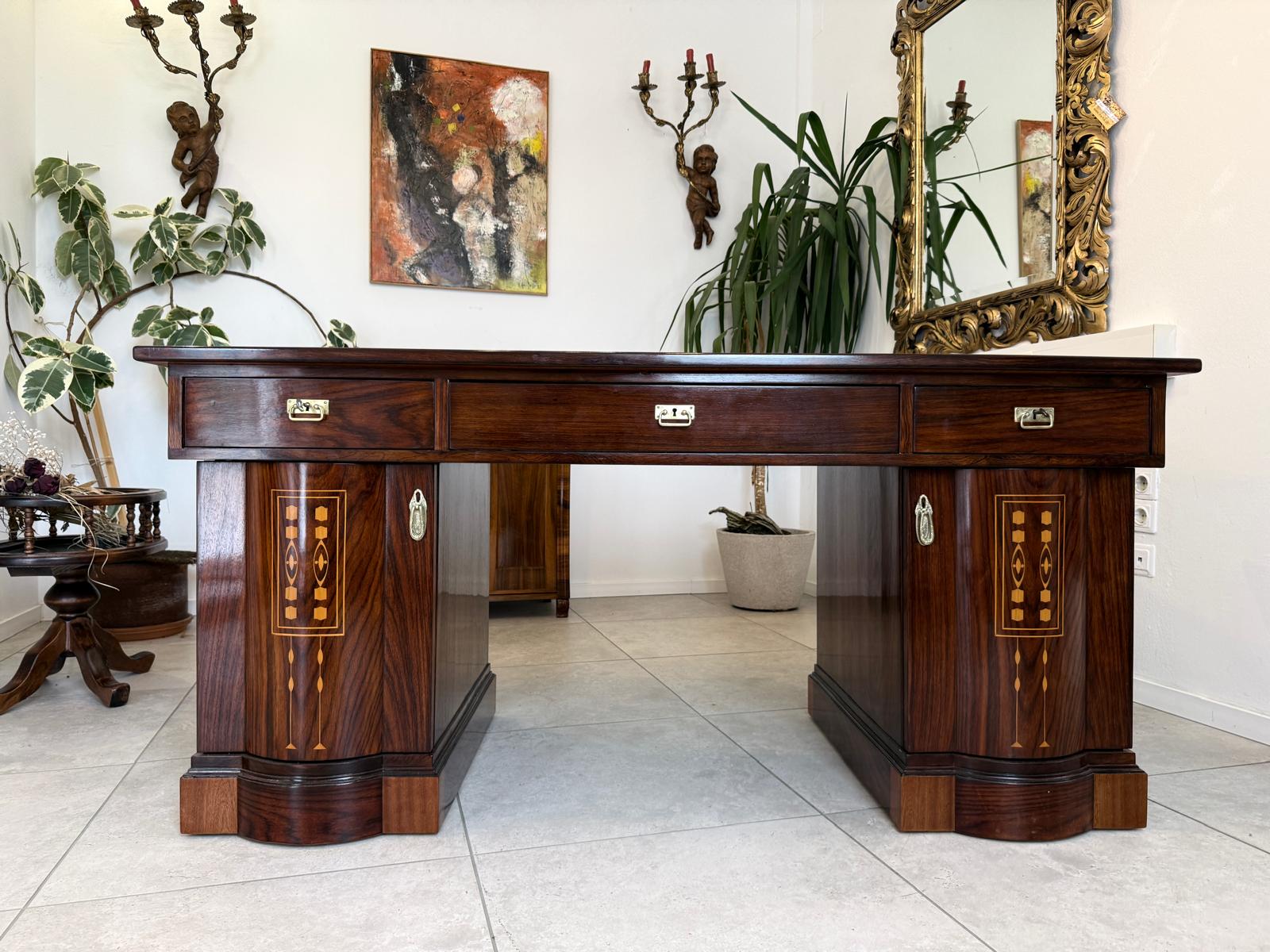 Restaurierter Jugendstil Schreibtisch Sekretär Freisteher Originalstück D2874