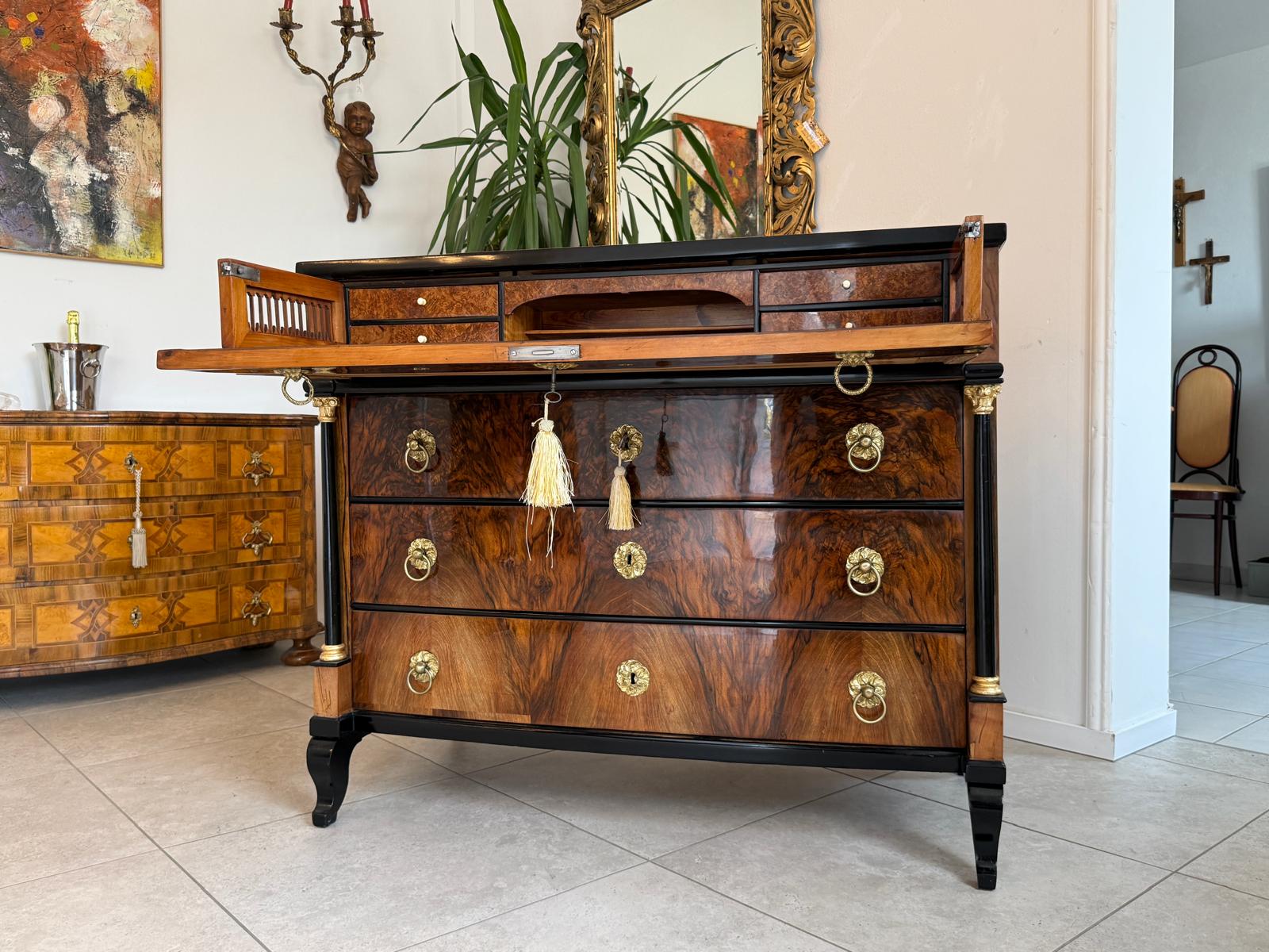 SALE Restaurierte Empire Schreibkommode Nussholz Antiquität Antikmöbel D2680