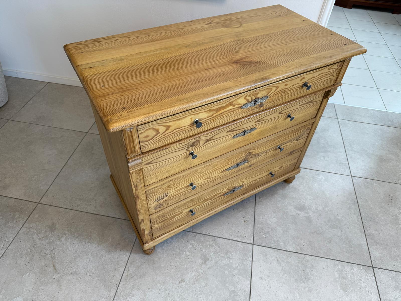 Restaurierte Gründerzeit Kommode 4 Laden Naturholz Weichholz  Bauernmöbel G1844